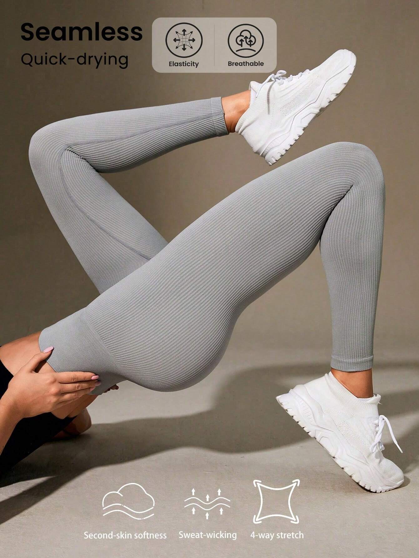 Yoga Basic Solid Wideband Waist Sports Leggings