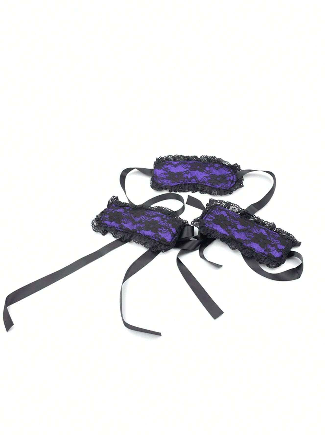 1set Fashionable New Lace Eye Mask &amp; Handcuffs Set, 3pcs Lace Costume Set