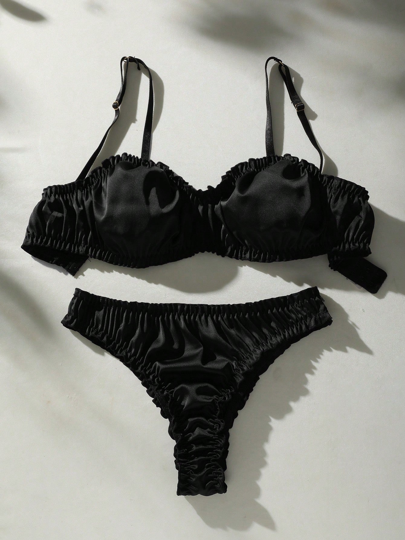 Frill Trim Satin Lingerie Set