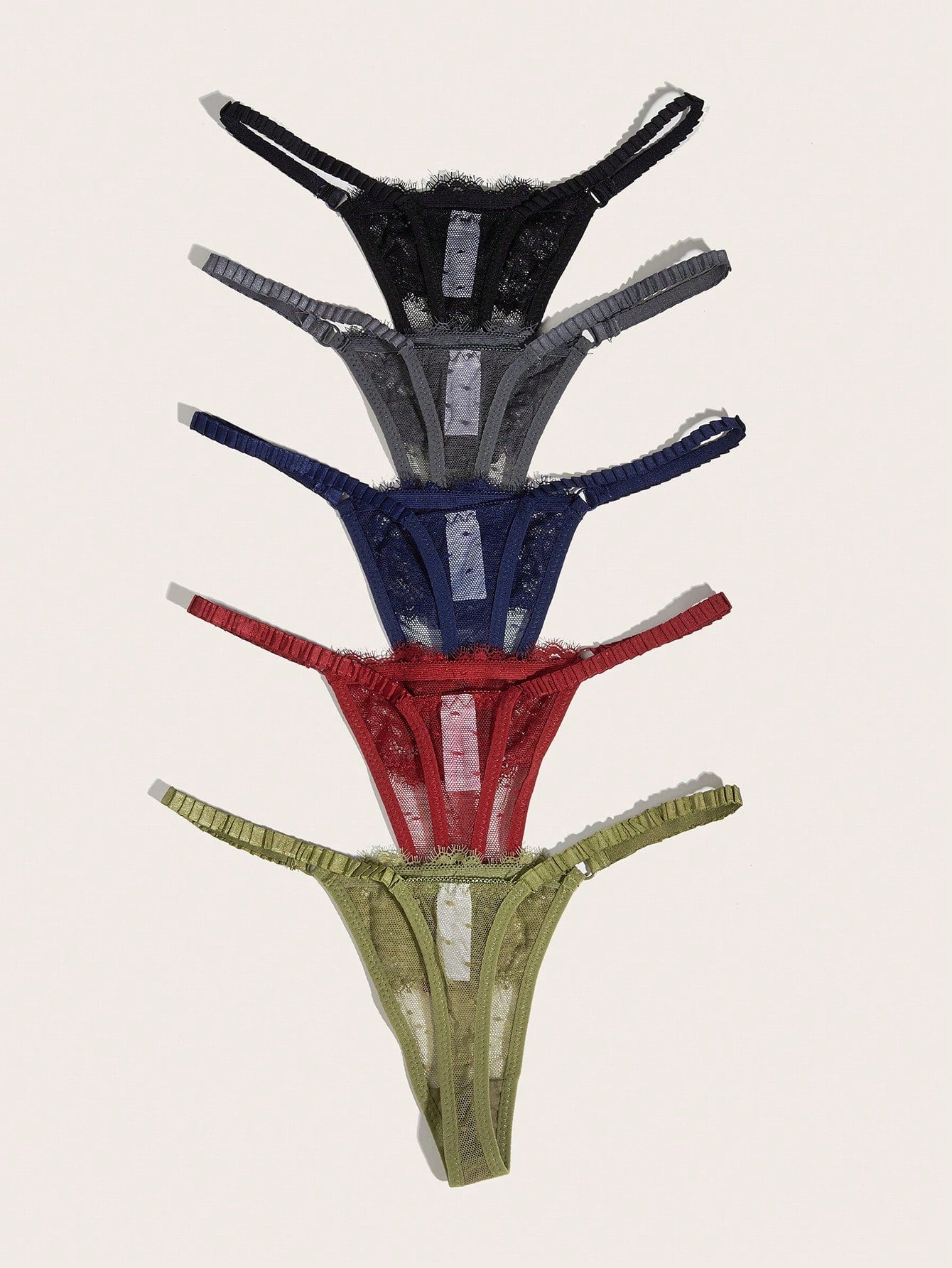 5pack Floral Lace Thong