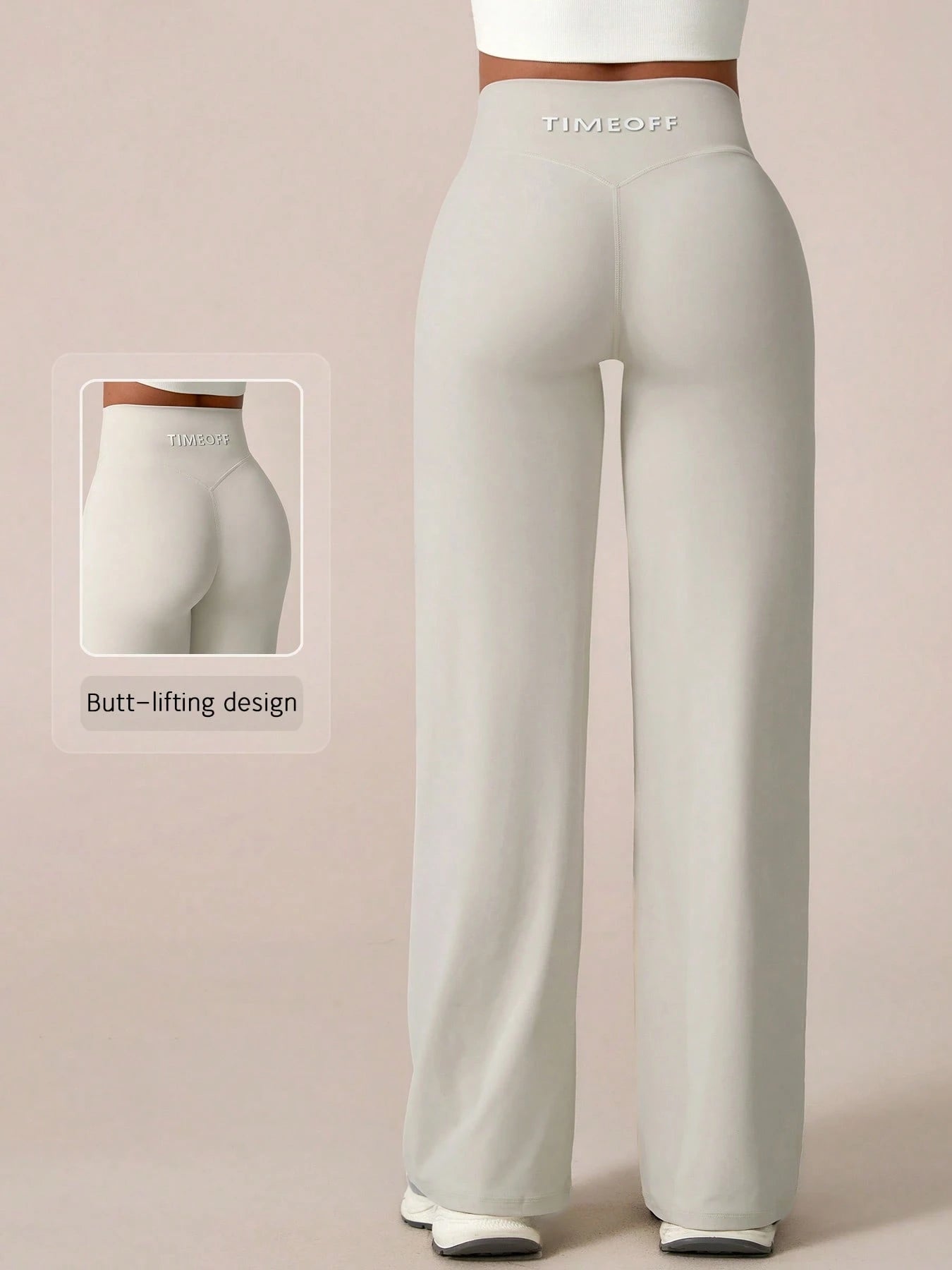 Elastic V-Shaped Lifting Straight Wide-Leg Letter Print Sports Pants Apricot