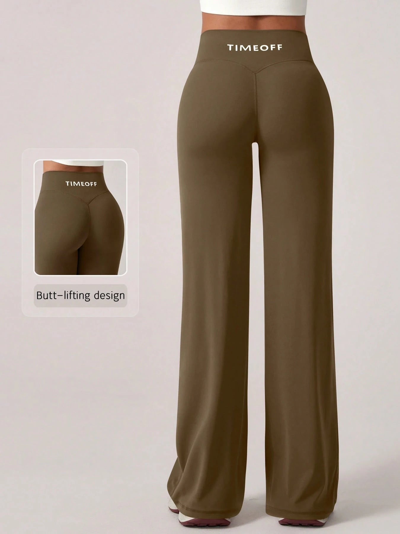 Elastic V-Shaped Lifting Straight Wide-Leg Letter Print Sports Pants Coffee Brown