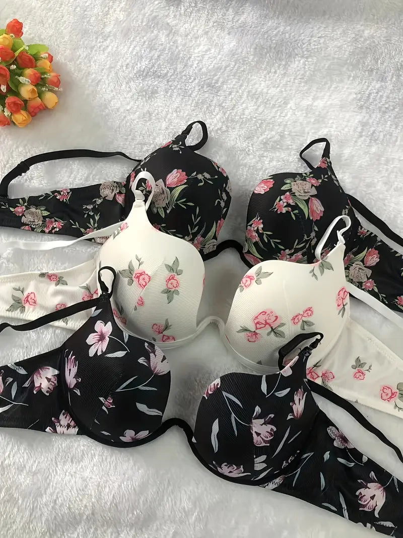 3pcs Floral Lingerie Bras Mixed