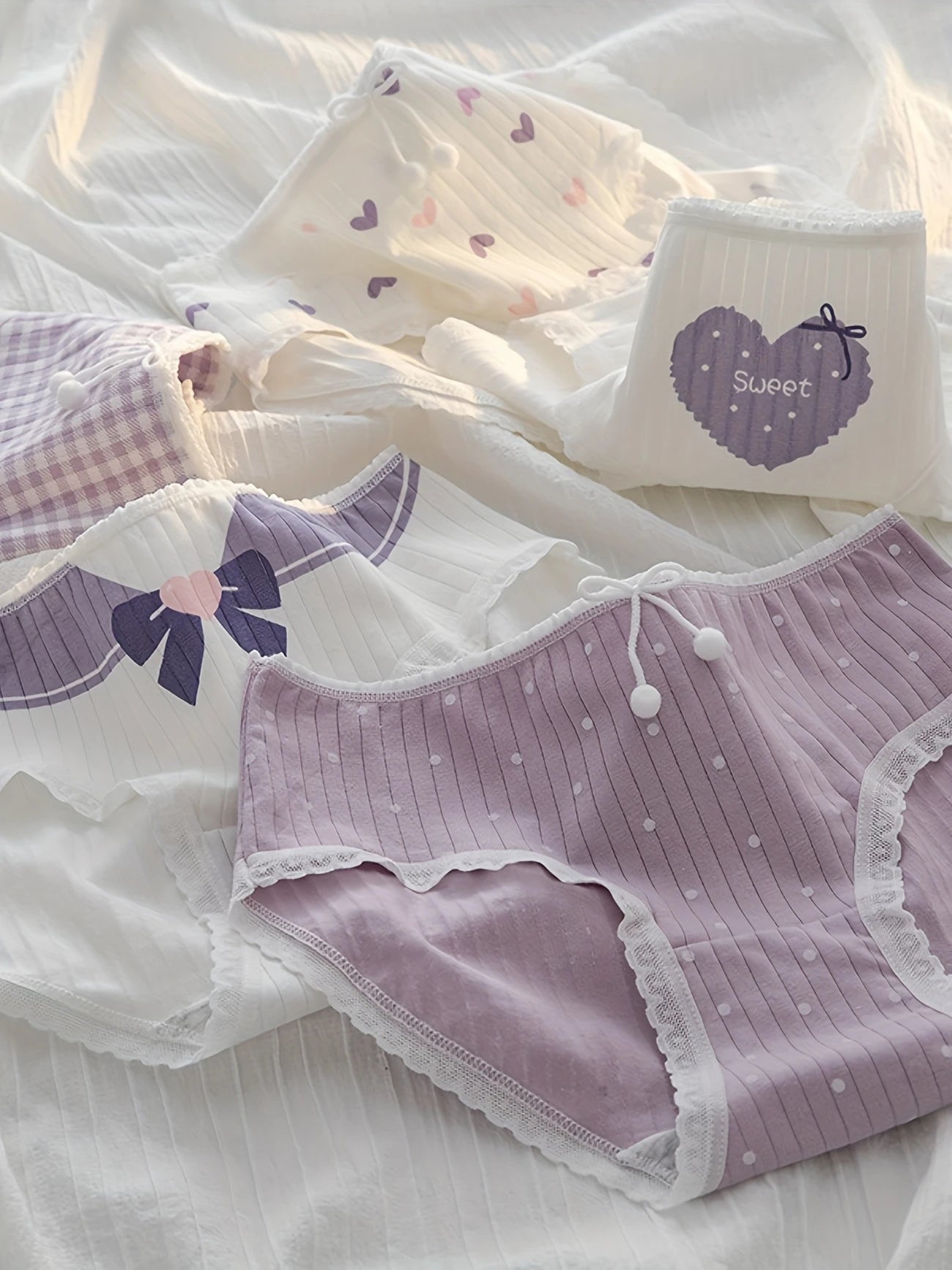 5pcs Cute Comfy Breathable Stretchy Intimates Panties Mixed M