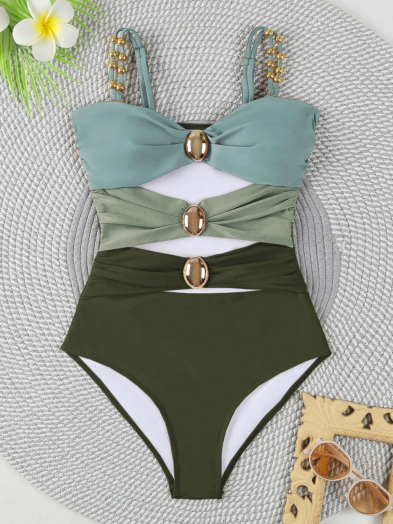 Women's Hollow Out Solid Color Simple Daily One-Piece Swimsuit Green