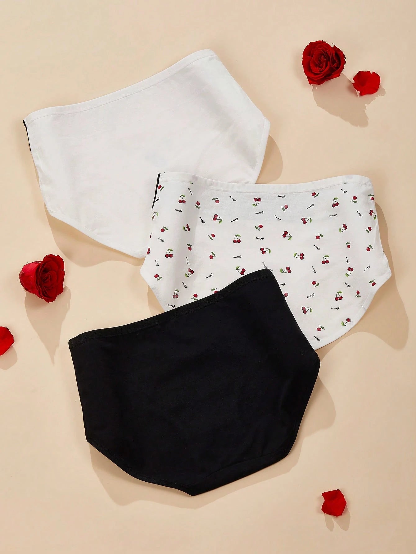 3pcs Strawberry Print High Waisted Seamless Panties