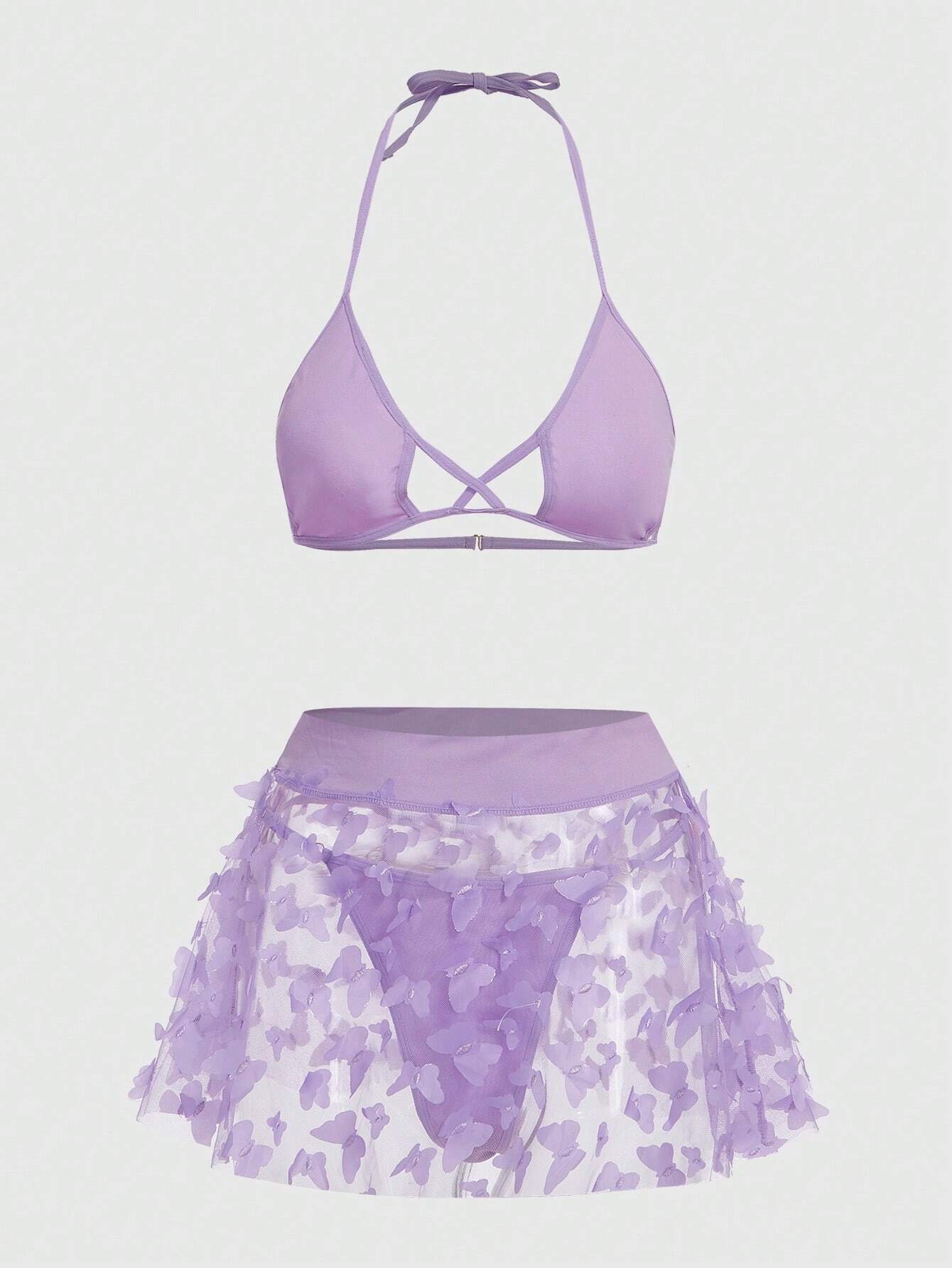 ROMWE Goth Butterfly Appliques Mesh Lingerie Set