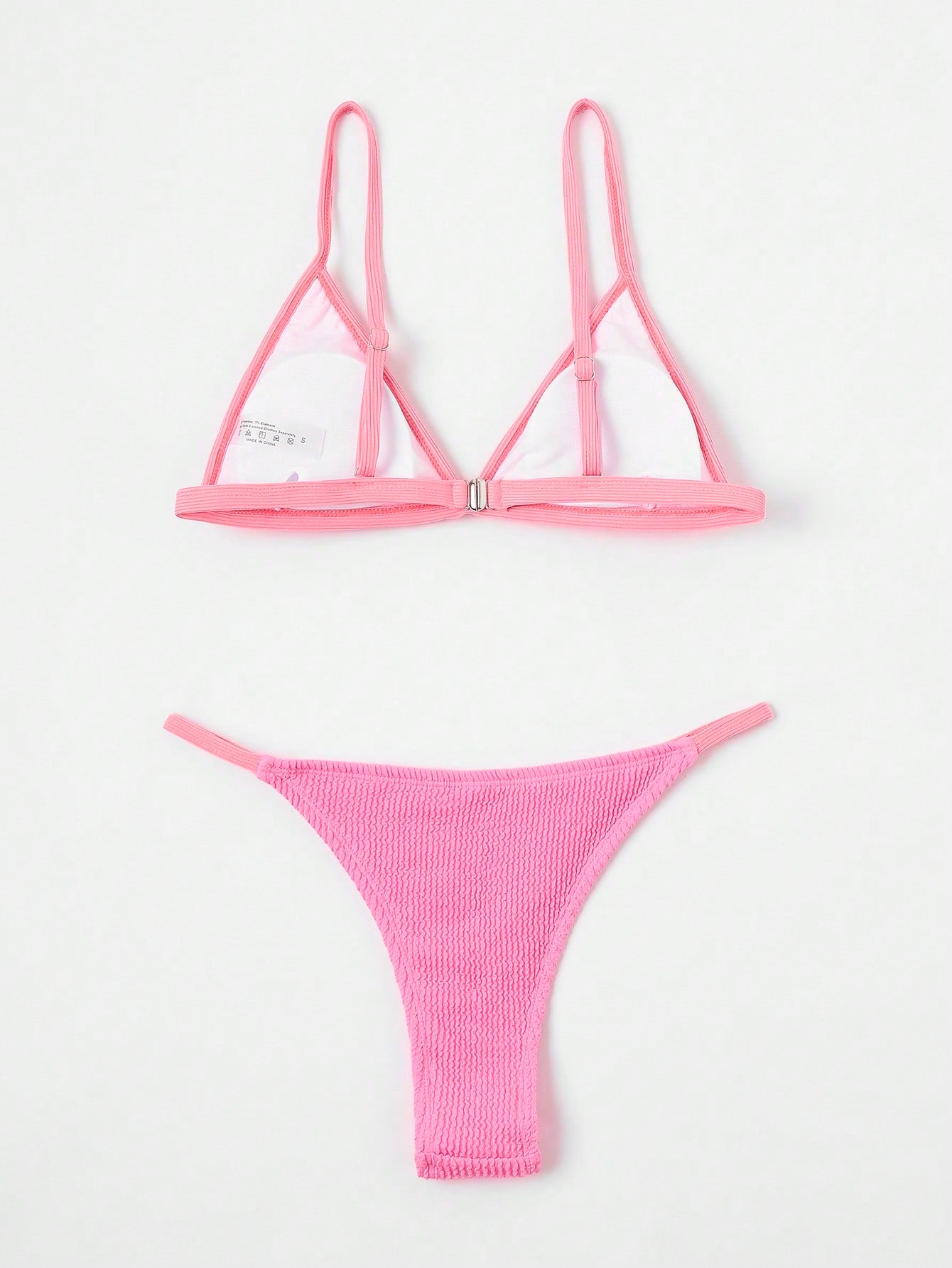 Contrast Binding Triangle Thong Bikini Swimsuit