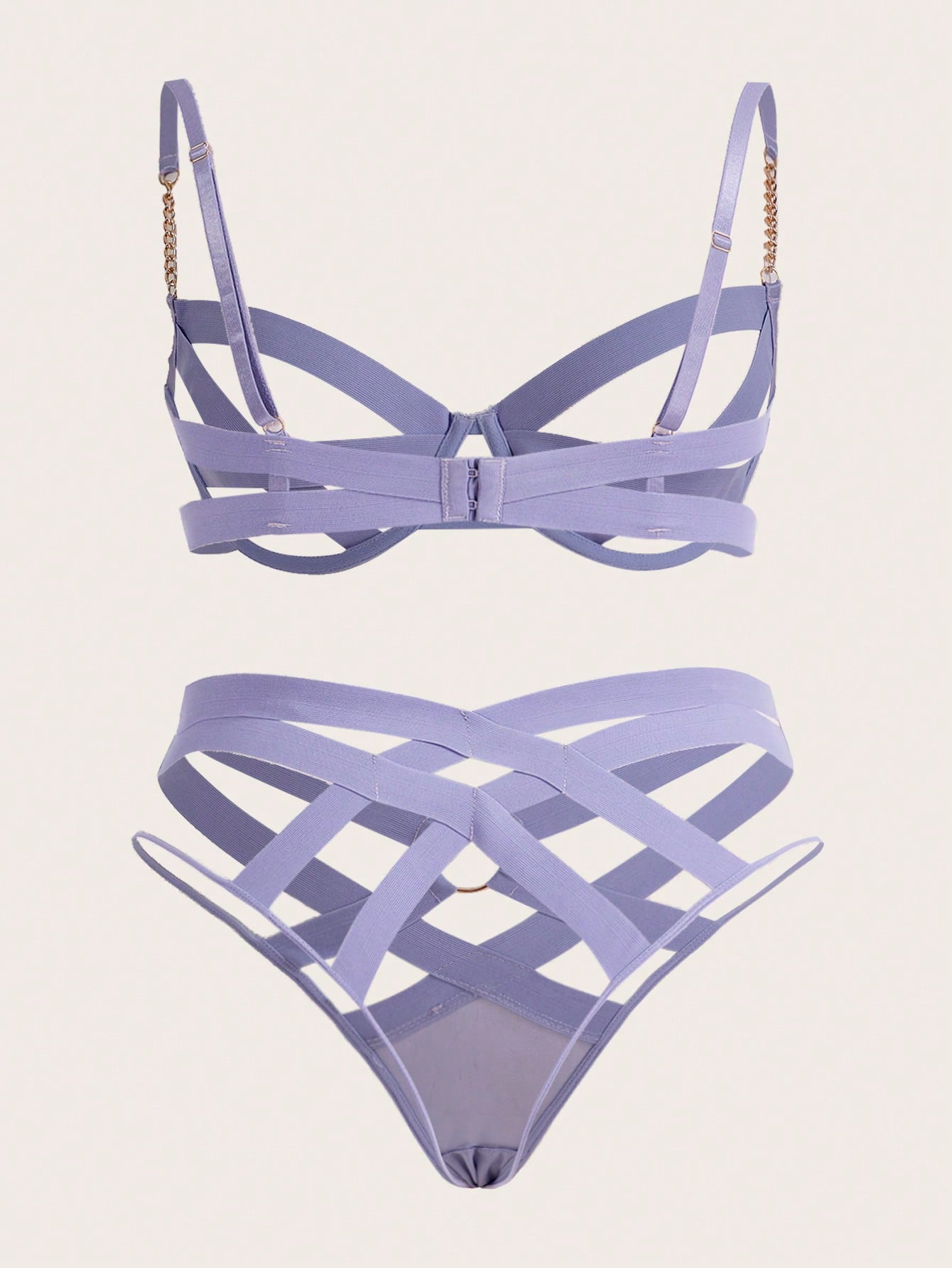 Plus O-ring Cut Out Chain Detail Underwire Lingerie Set