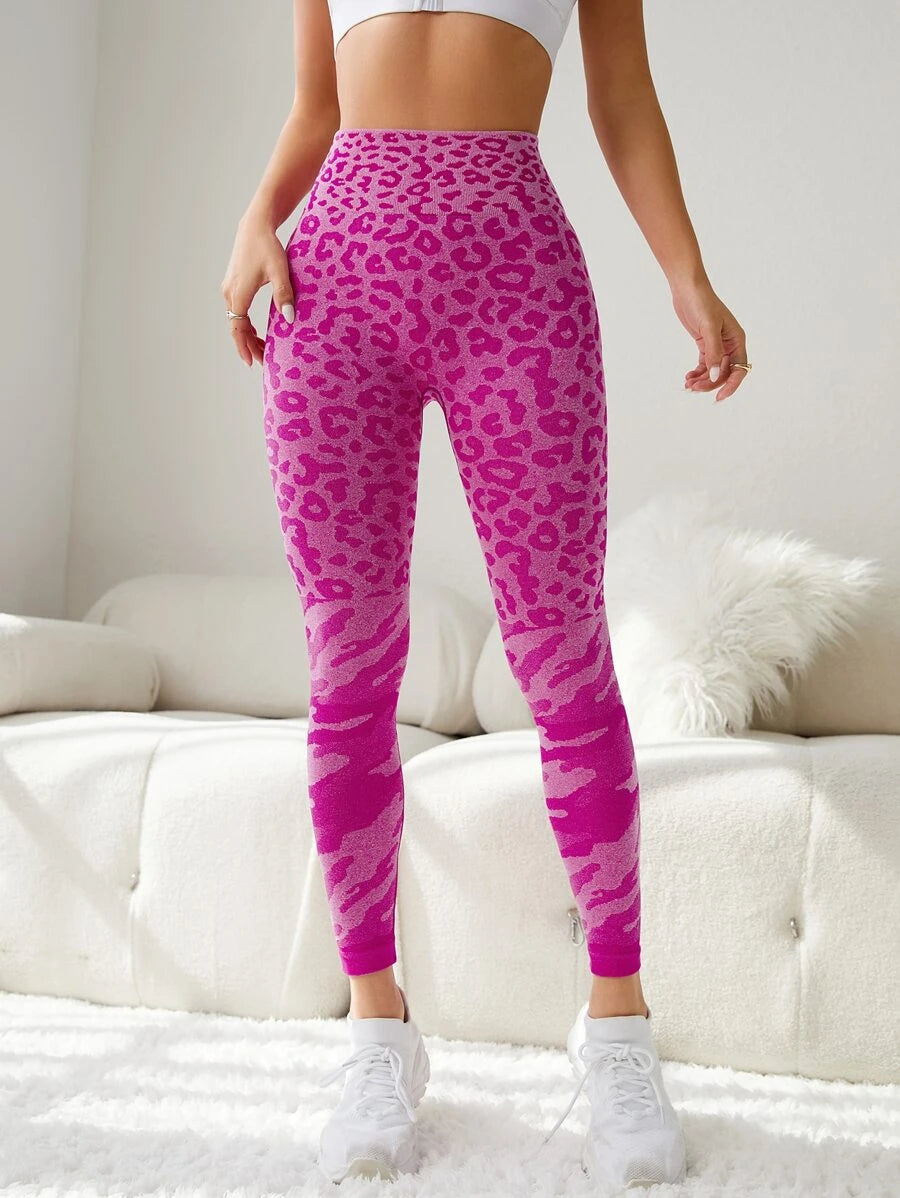 Leopard Print Gym Leggings Seamless High Stretch Tummy Control Yoga Tights