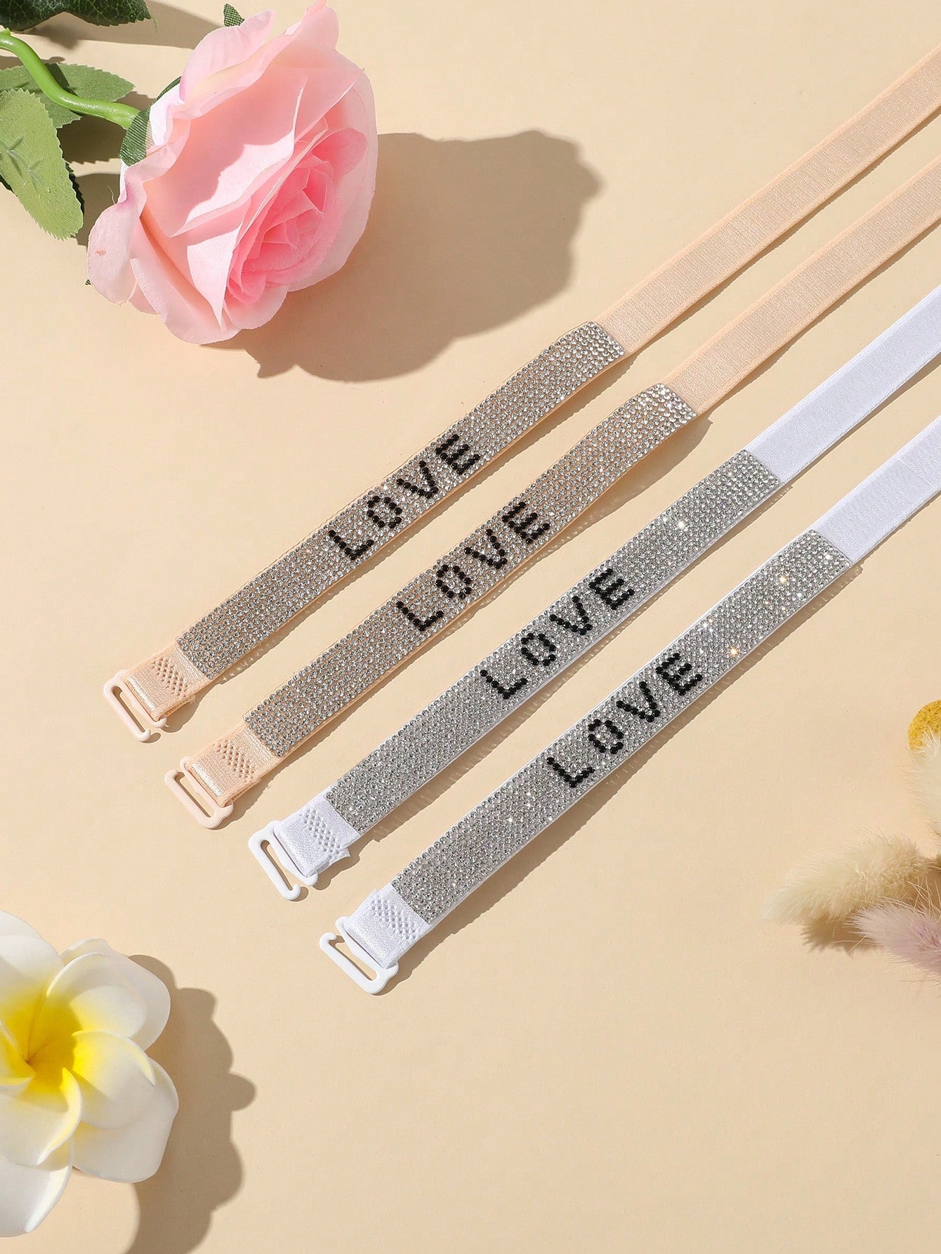 2pairs Rhinestone Letter Bra Strap