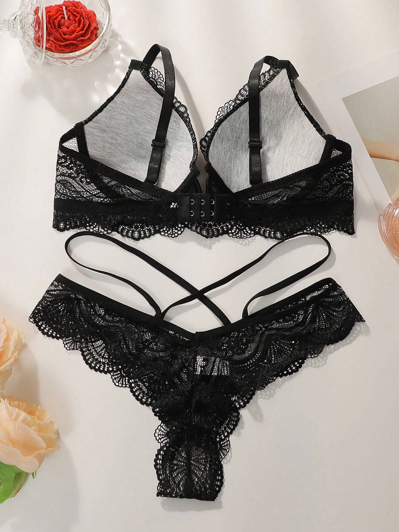 Lace Underwire Bra &amp; Panty Lingerie Set
