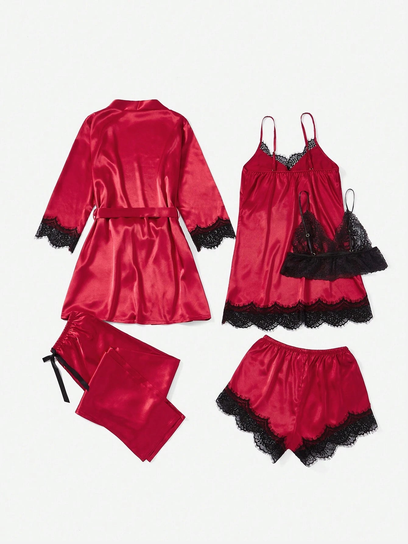 5pcs/Set Lace Splice Pajama Set