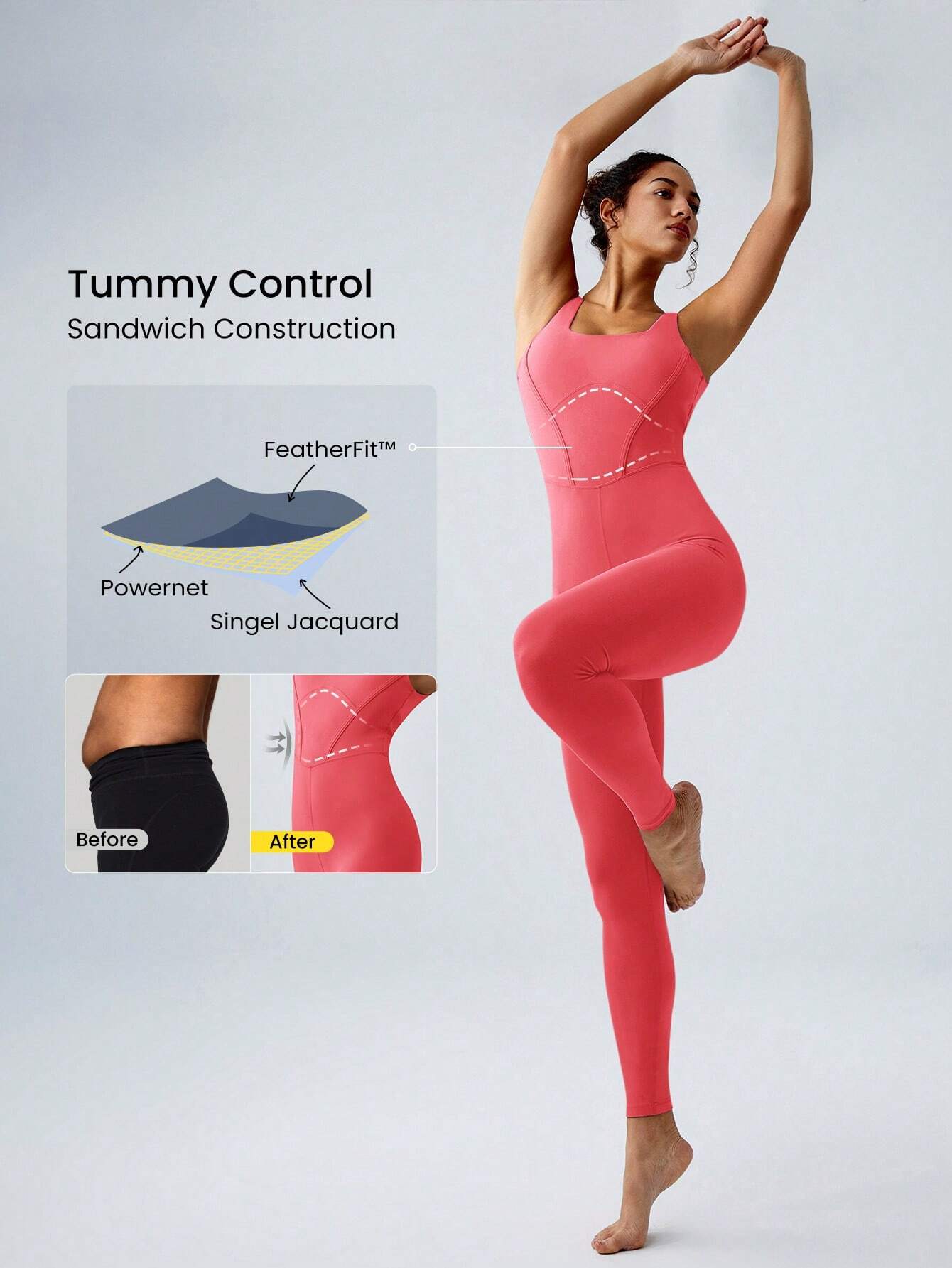 GLOWMODE 25" FeatherFit™ Tummy Control Gym Bodysuit
