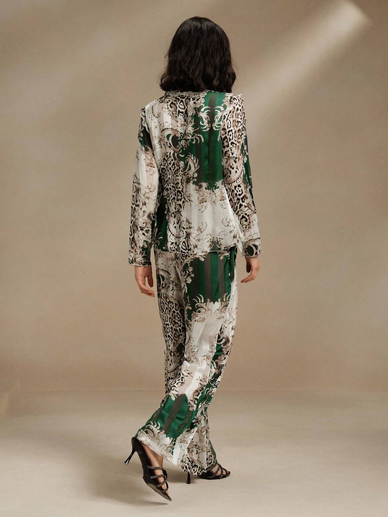 Anewsta Anewsta Resort Style Yacht Leisure Zebra Print Sexy See-Through Sheer Pajamas Set