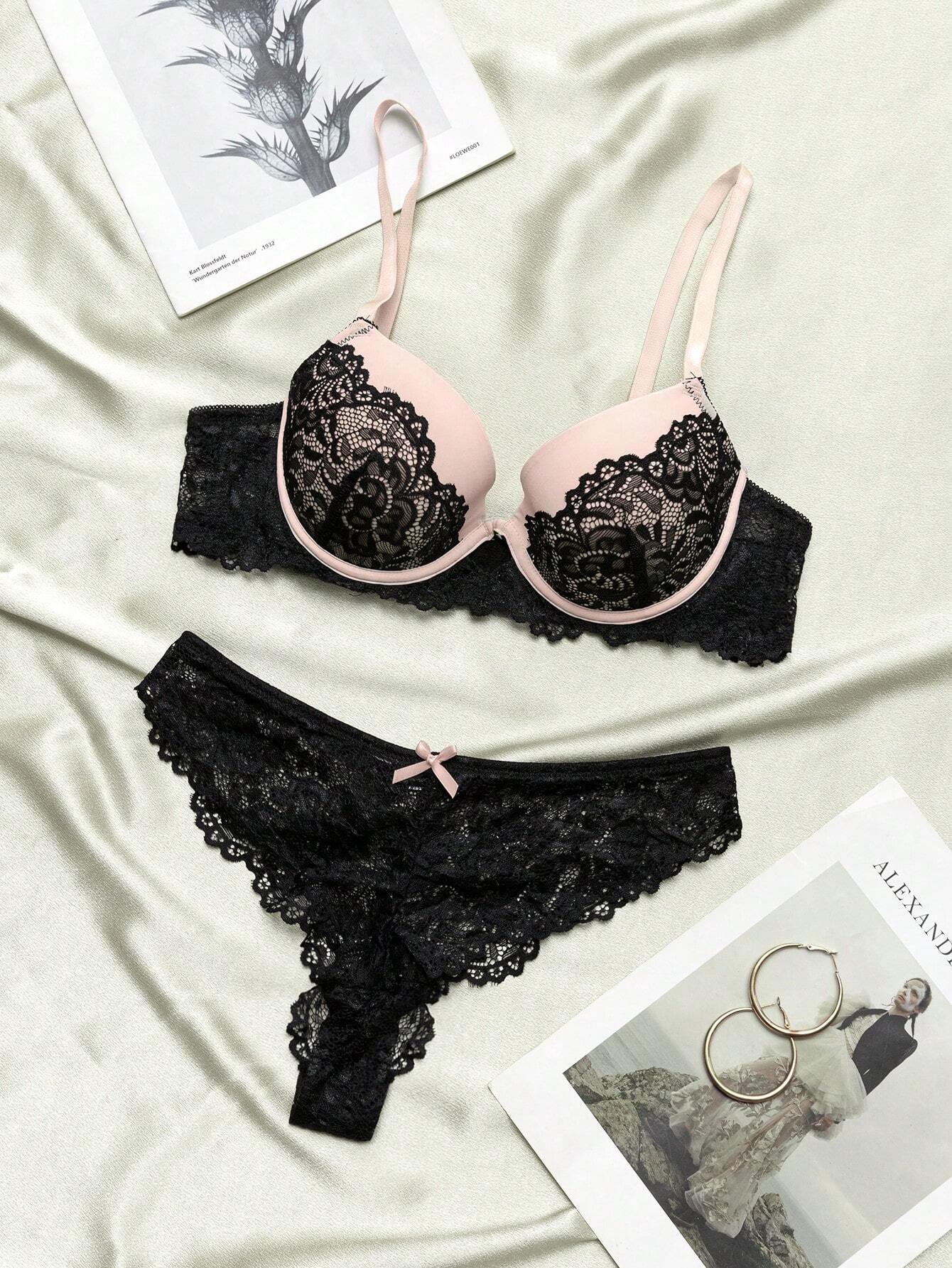 Nina Bonheur 2pcs Women's Swimsuit Fabric + Lace Molded Cup Underwear Set