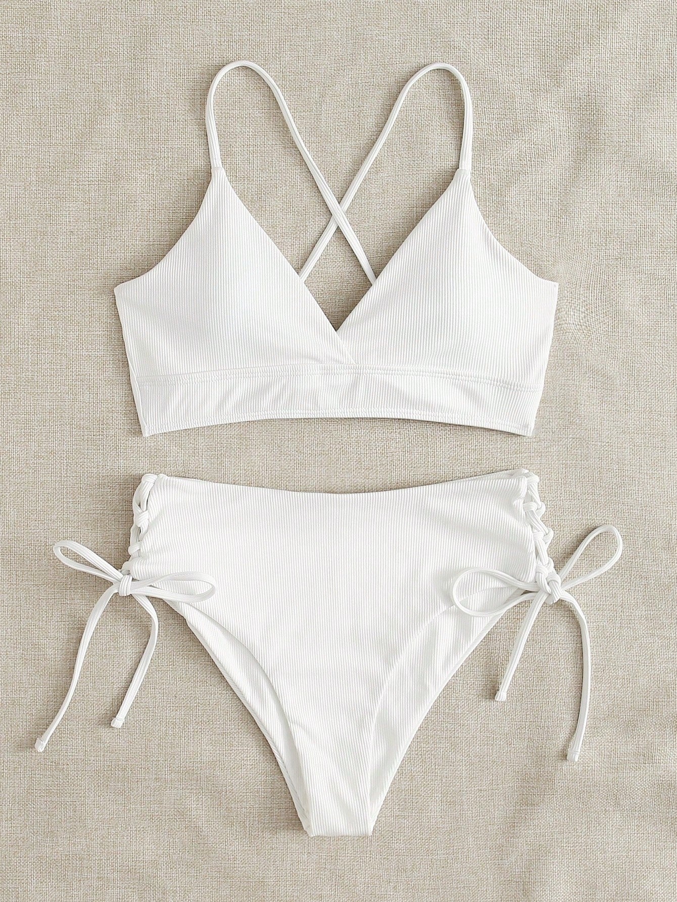 SHEIN Swim Basics Plain Tie Side Bikini Swimsuit