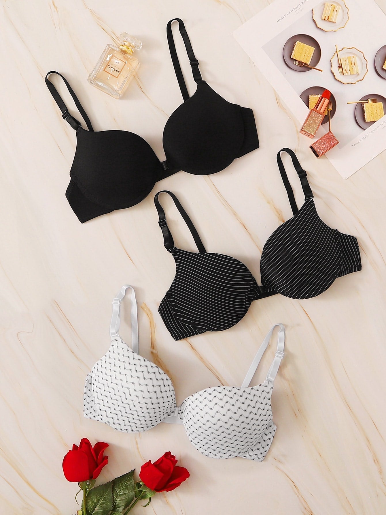 3pack Mixed Print Underwire Bra Set