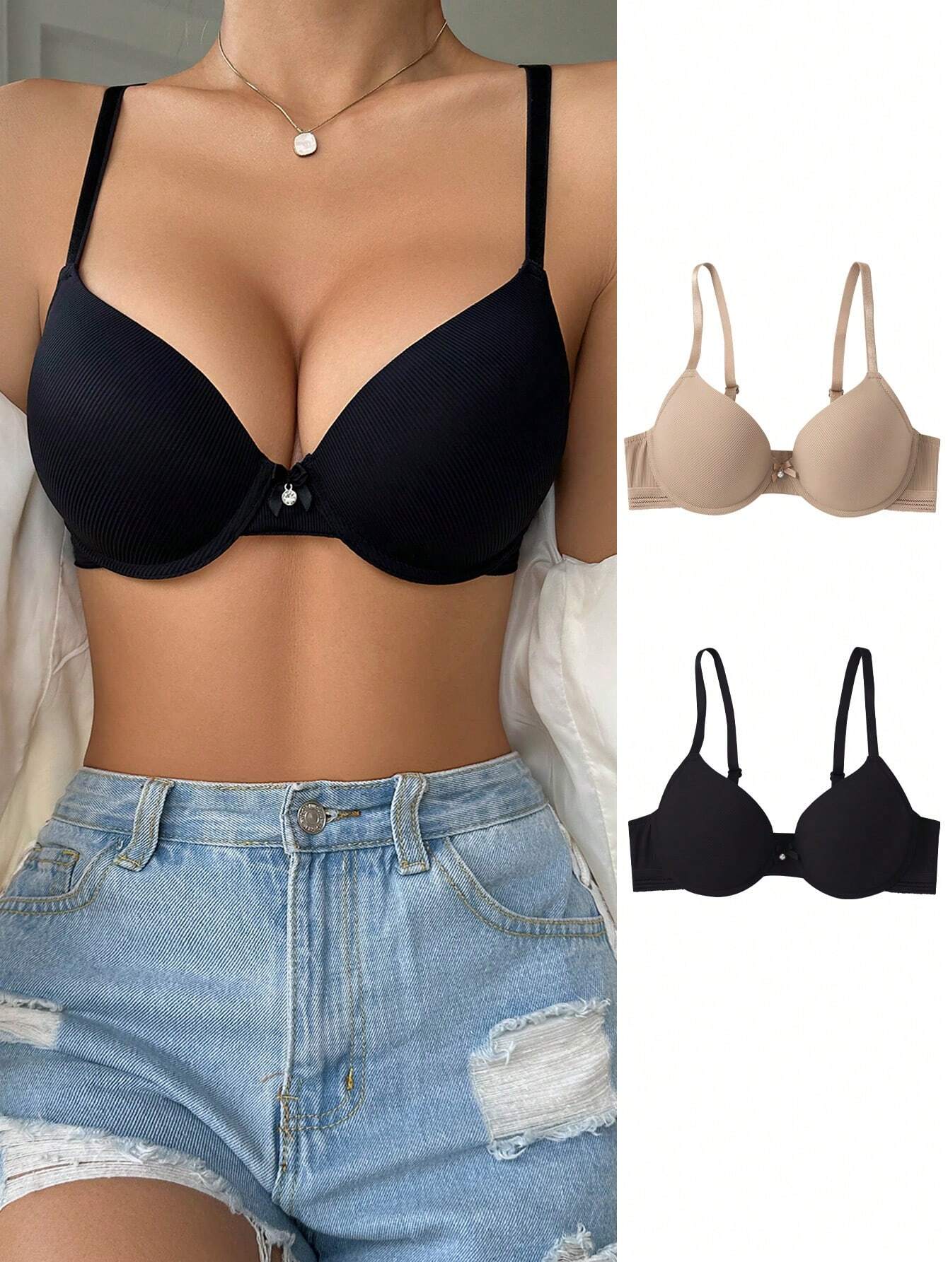2pcs Solid Underwire Bra
