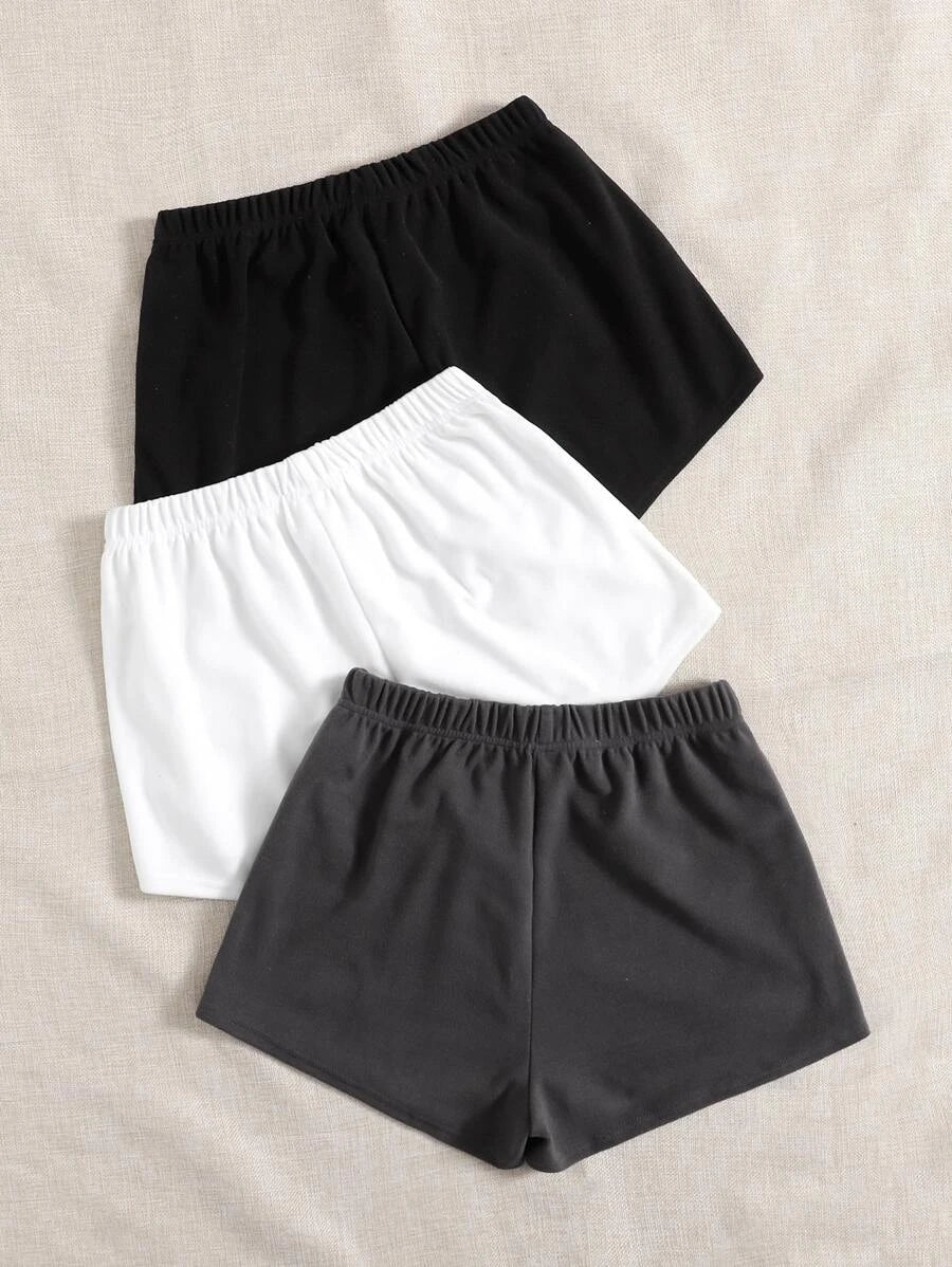 3 Pack Knot Waist Solid Sleep Shorts