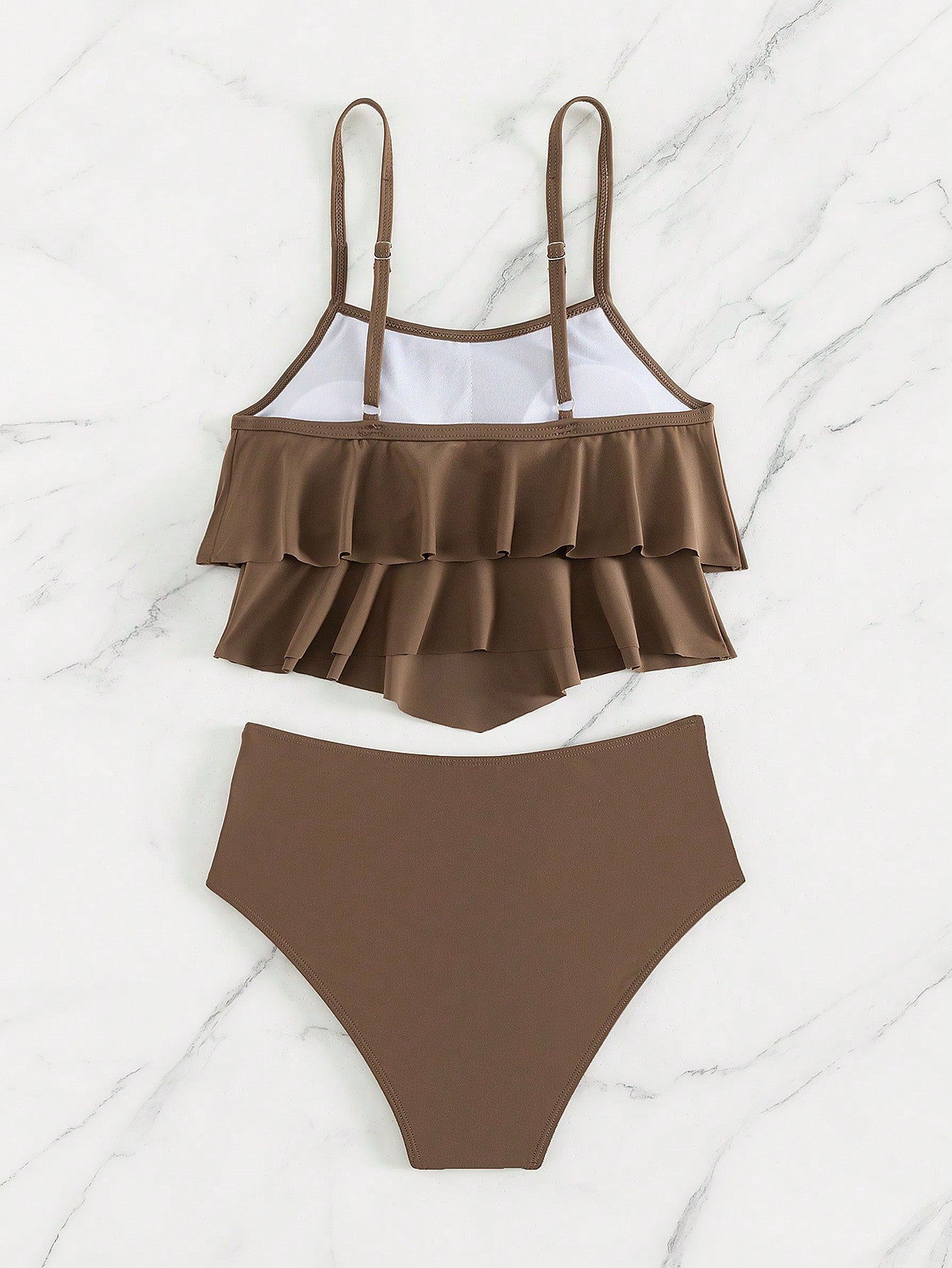 SHEIN Swim Vcay Ruffle Hem Ruched Bikini Swimsuit
