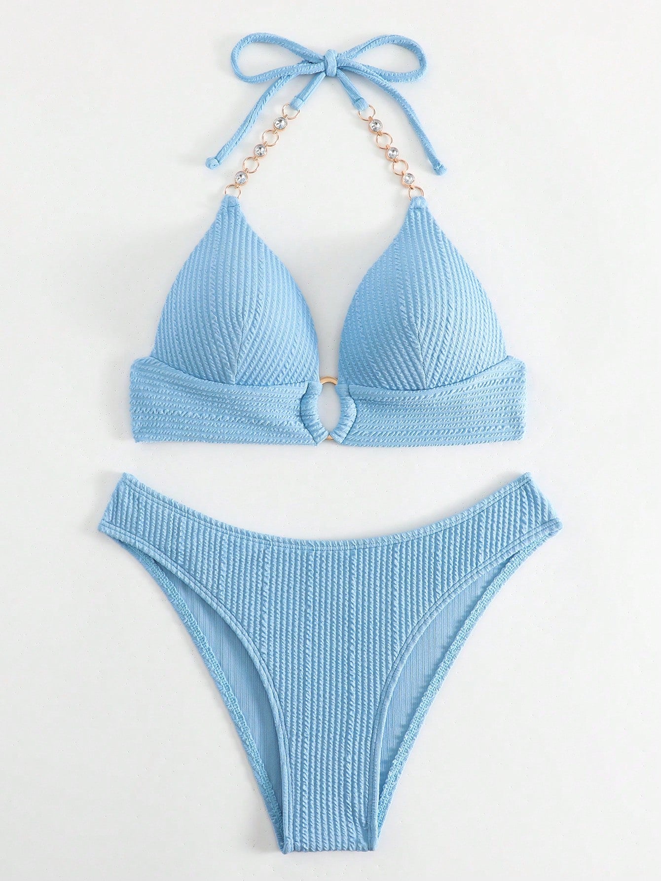 SHEIN Swim SXY Mono Bikini Set Chain Linked Halter Push Up Bra &amp; Bikini 2 Piece Swimsuit