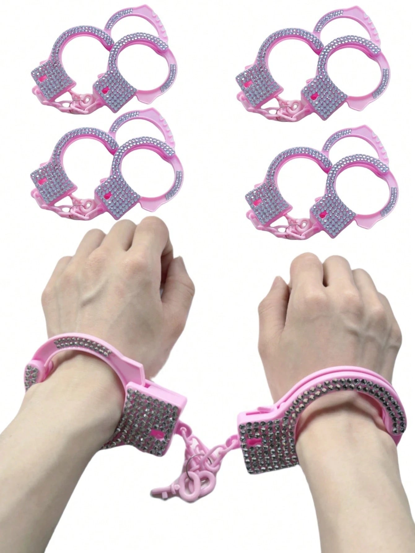 1pc-Diamond Studded Pink Plastic Handcuffs