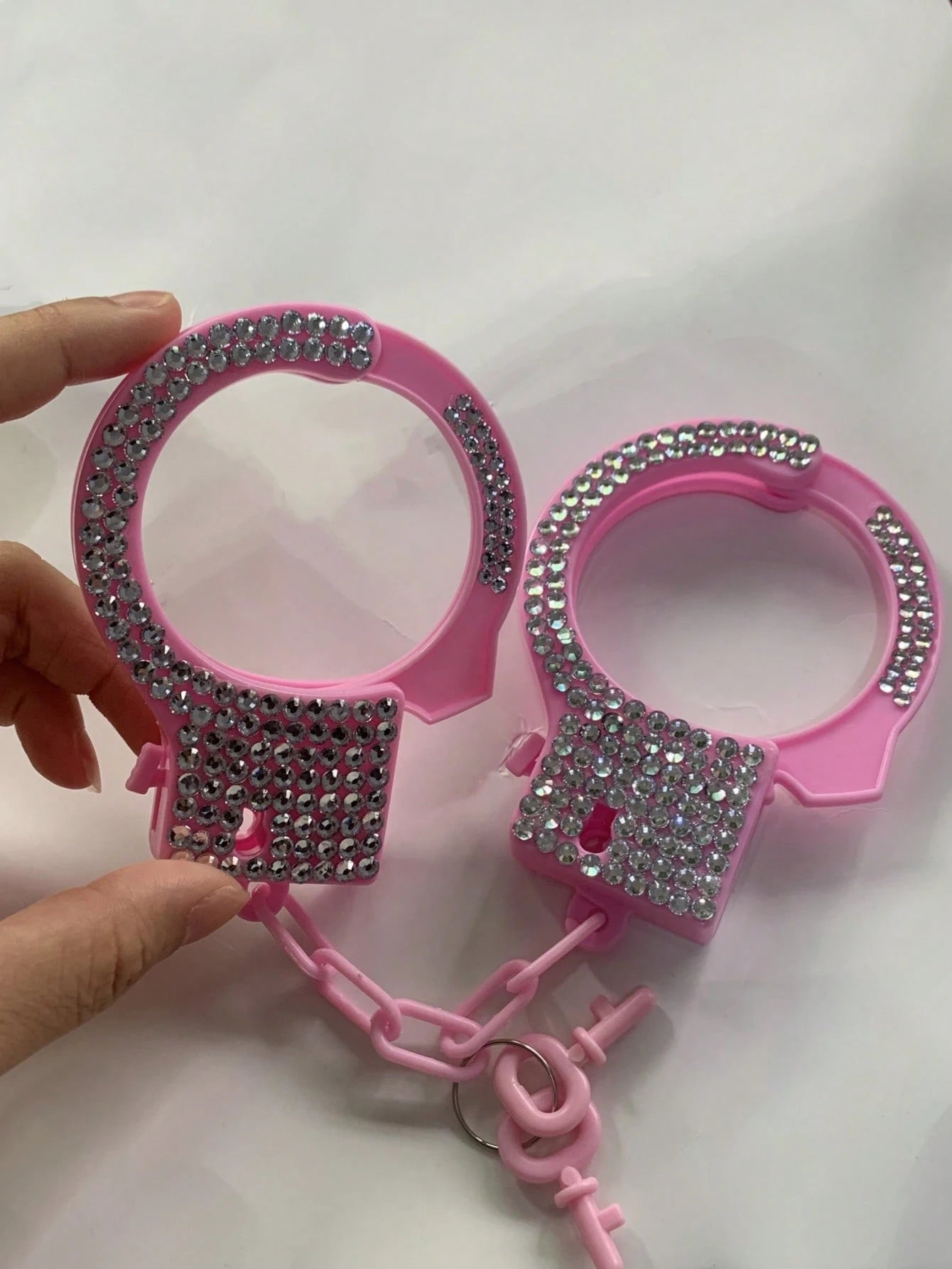 1pc-Diamond Studded Pink Plastic Handcuffs