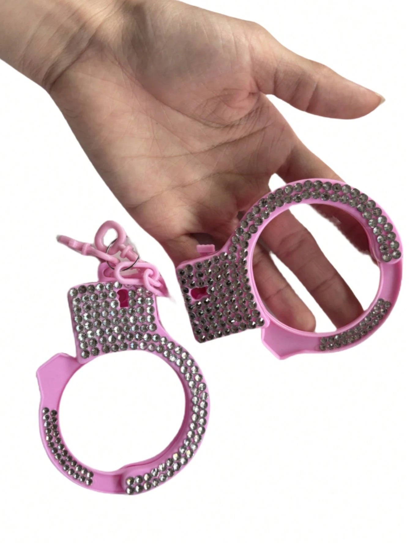 1pc-Diamond Studded Pink Plastic Handcuffs