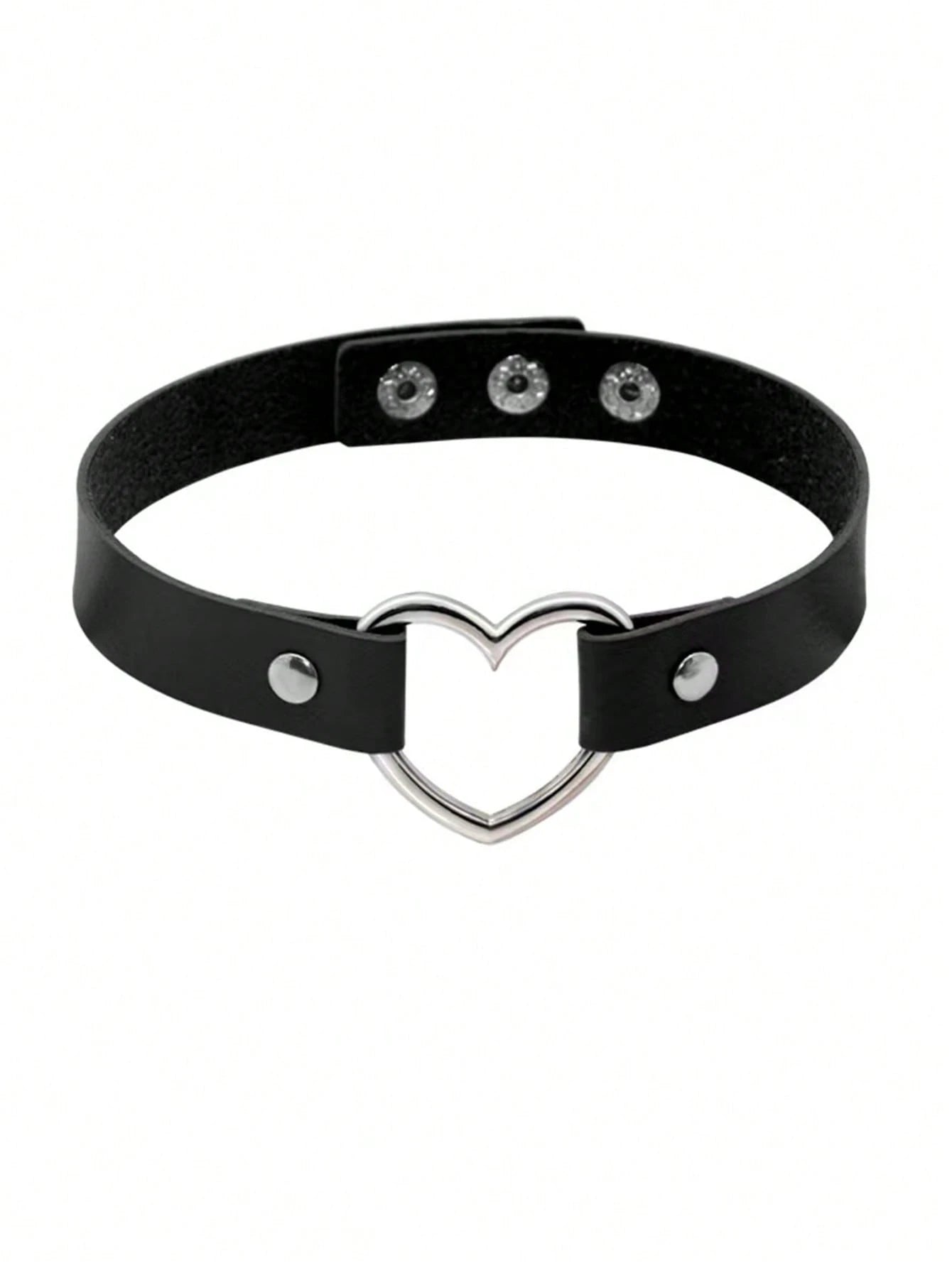 1pc Black Punk Stage Performance Costume Set Including Eye Mask, Heart Shaped Choker And 55cm Patent Leather Gloves Harness Halloween Prom