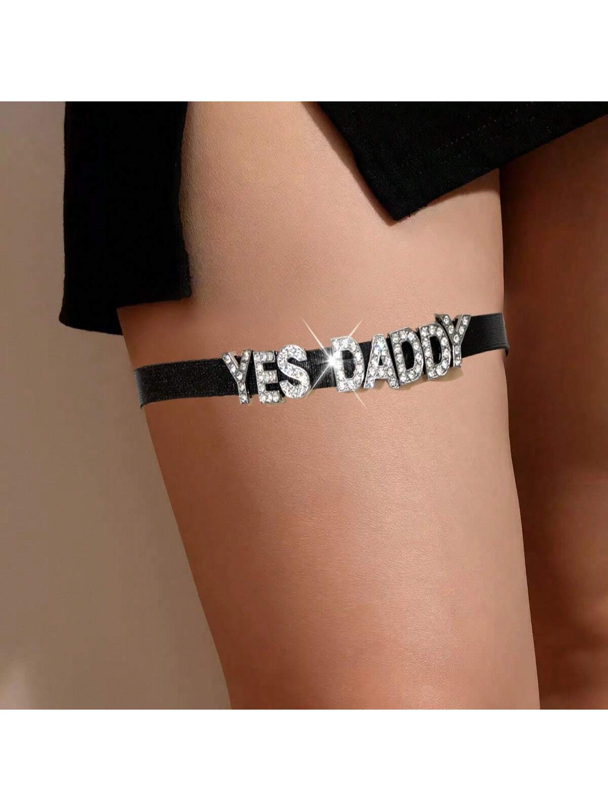 1pc Europe And The United States New Sexy Diamond Flash Letter Elastic Leg Ring Thigh Straps Letters Printed Punk Style Thigh Chain