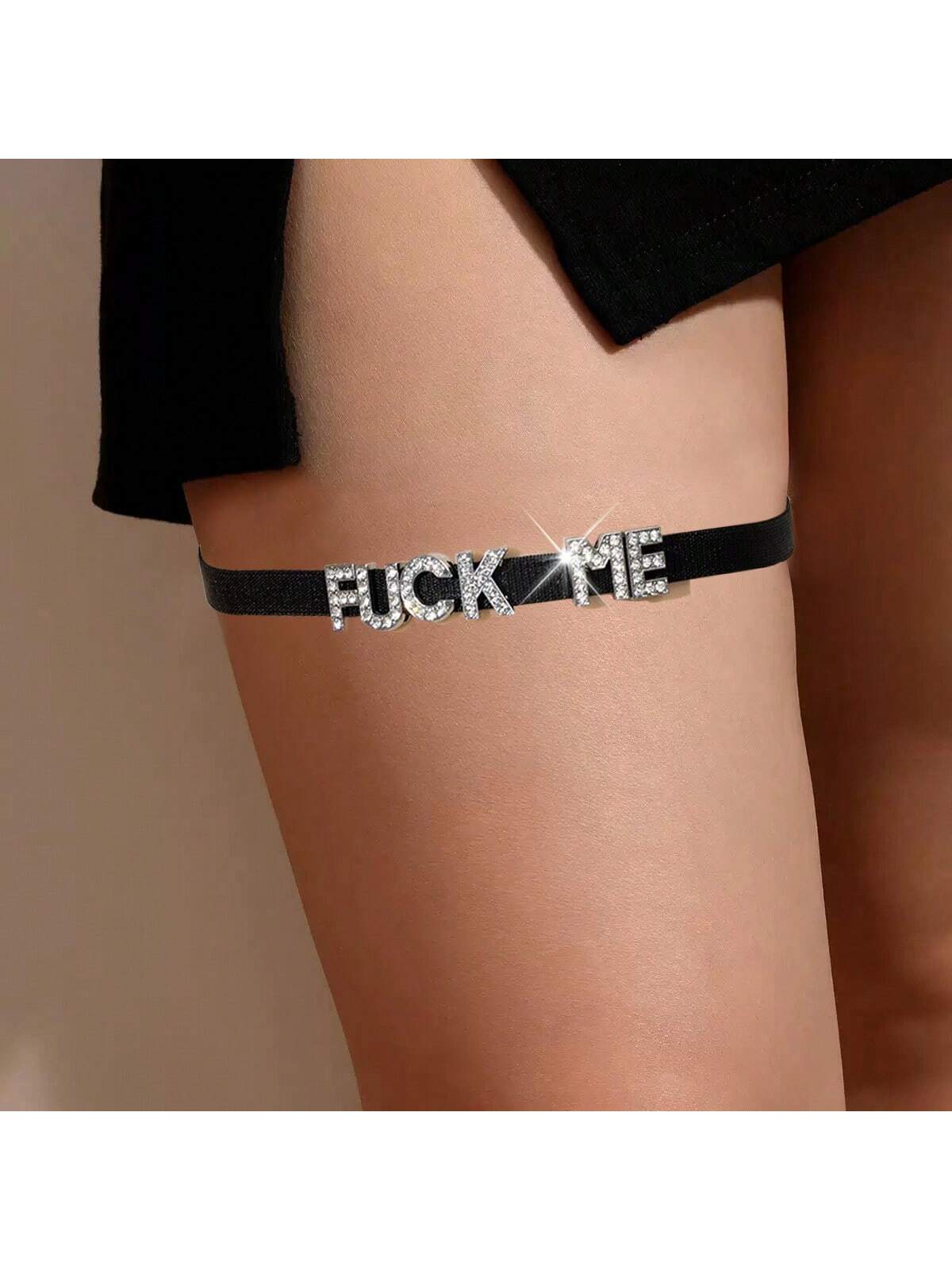 1pc Europe And The United States New Sexy Diamond Flash Letter Elastic Leg Ring Thigh Straps Letters Printed Punk Style Thigh Chain