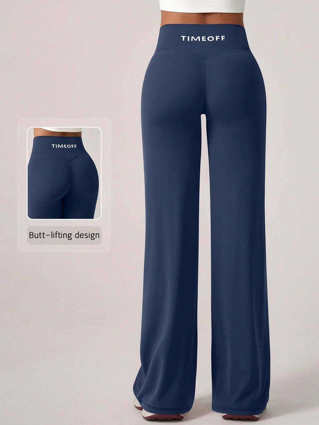 Elastic V-Shaped Lifting Straight Wide-Leg Letter Print Sports Pants Blue