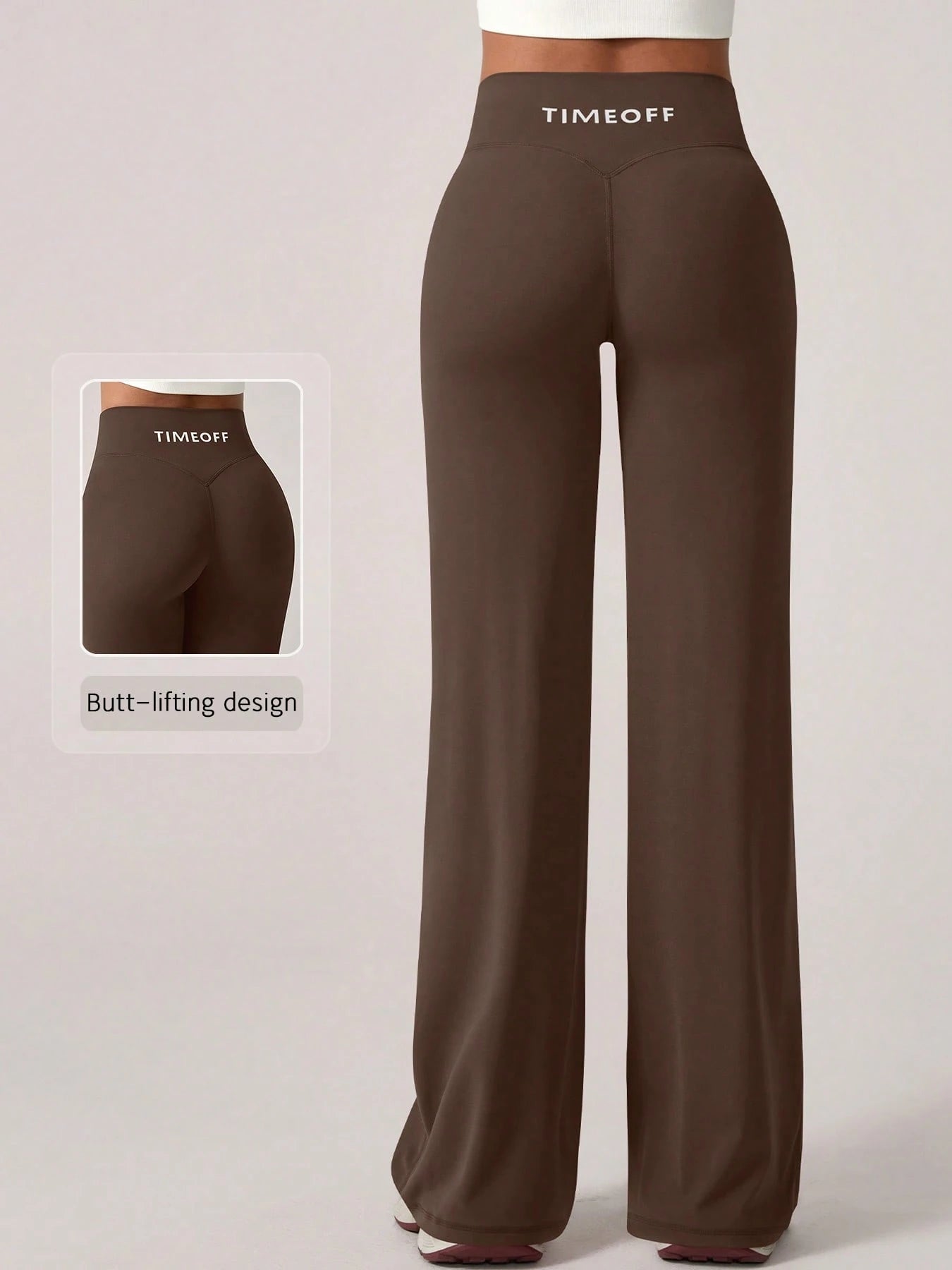Elastic V-Shaped Lifting Straight Wide-Leg Letter Print Sports Pants Mocha Brown