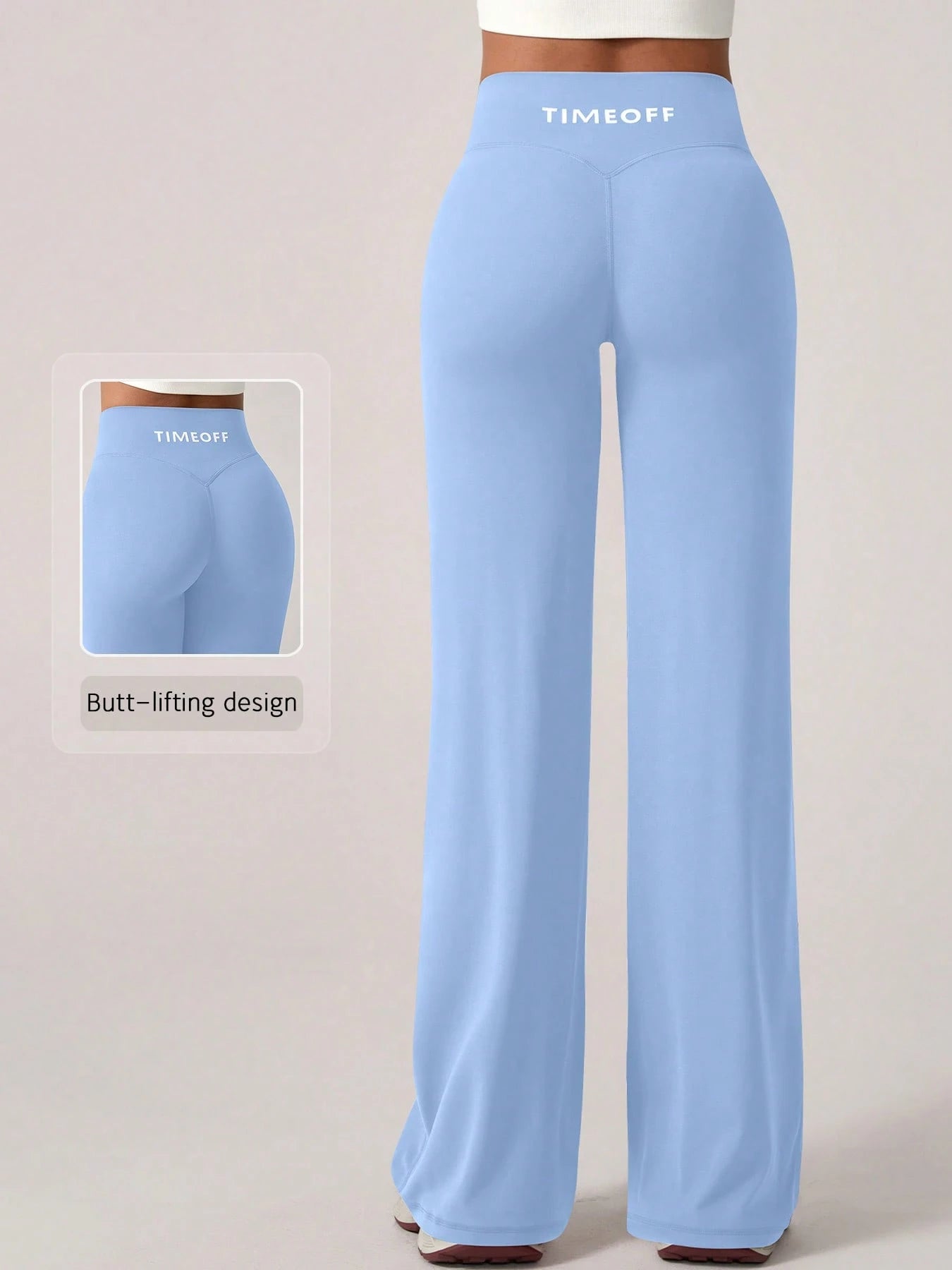 Elastic V-Shaped Lifting Straight Wide-Leg Letter Print Sports Pants Dusty Blue