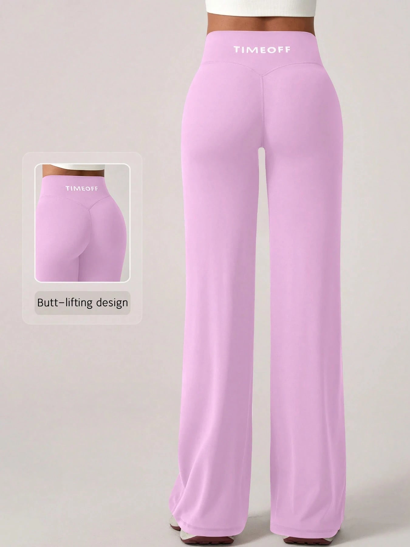 Elastic V-Shaped Lifting Straight Wide-Leg Letter Print Sports Pants Pink