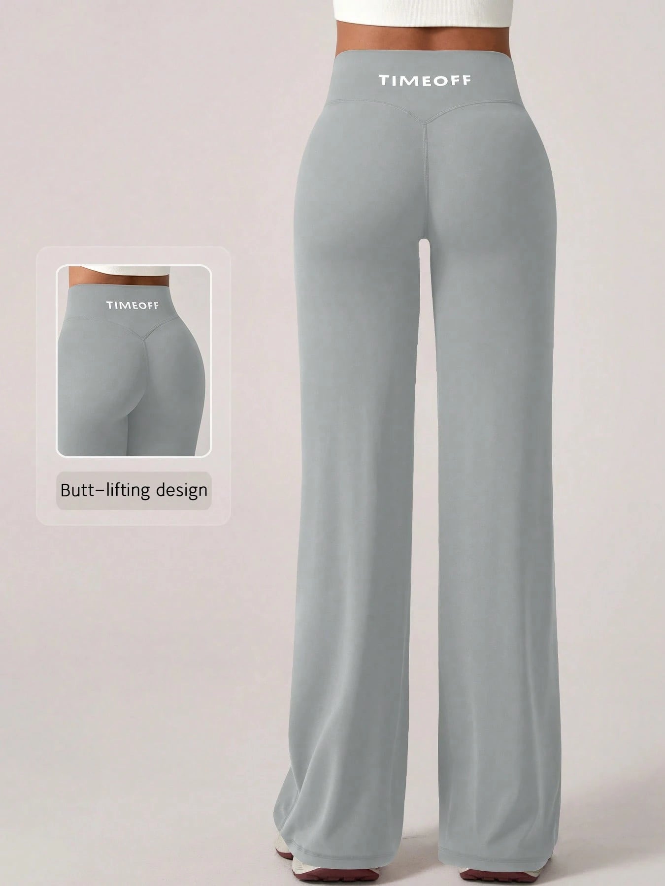 Elastic V-Shaped Lifting Straight Wide-Leg Letter Print Sports Pants Light Grey