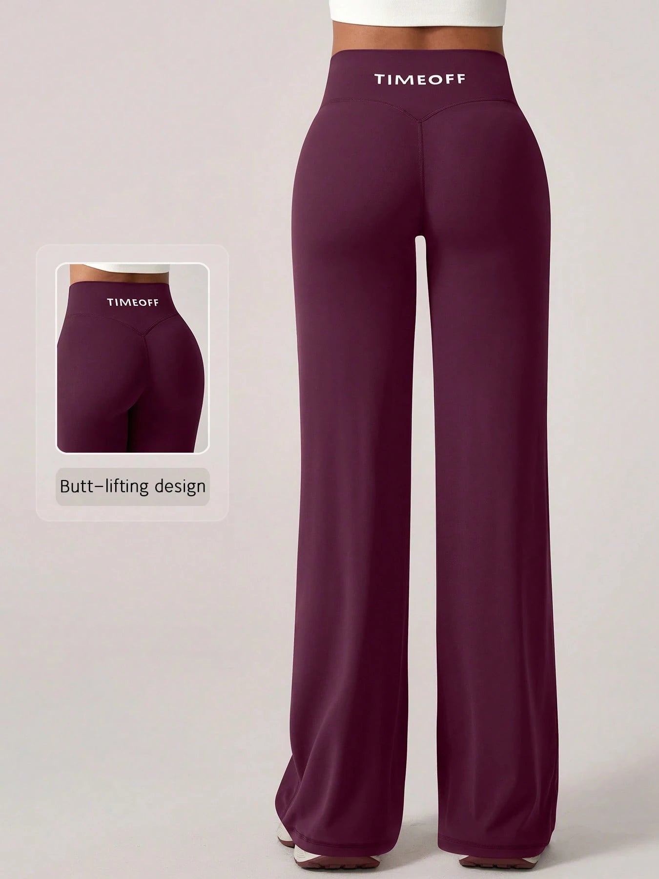 Elastic V-Shaped Lifting Straight Wide-Leg Letter Print Sports Pants Purple