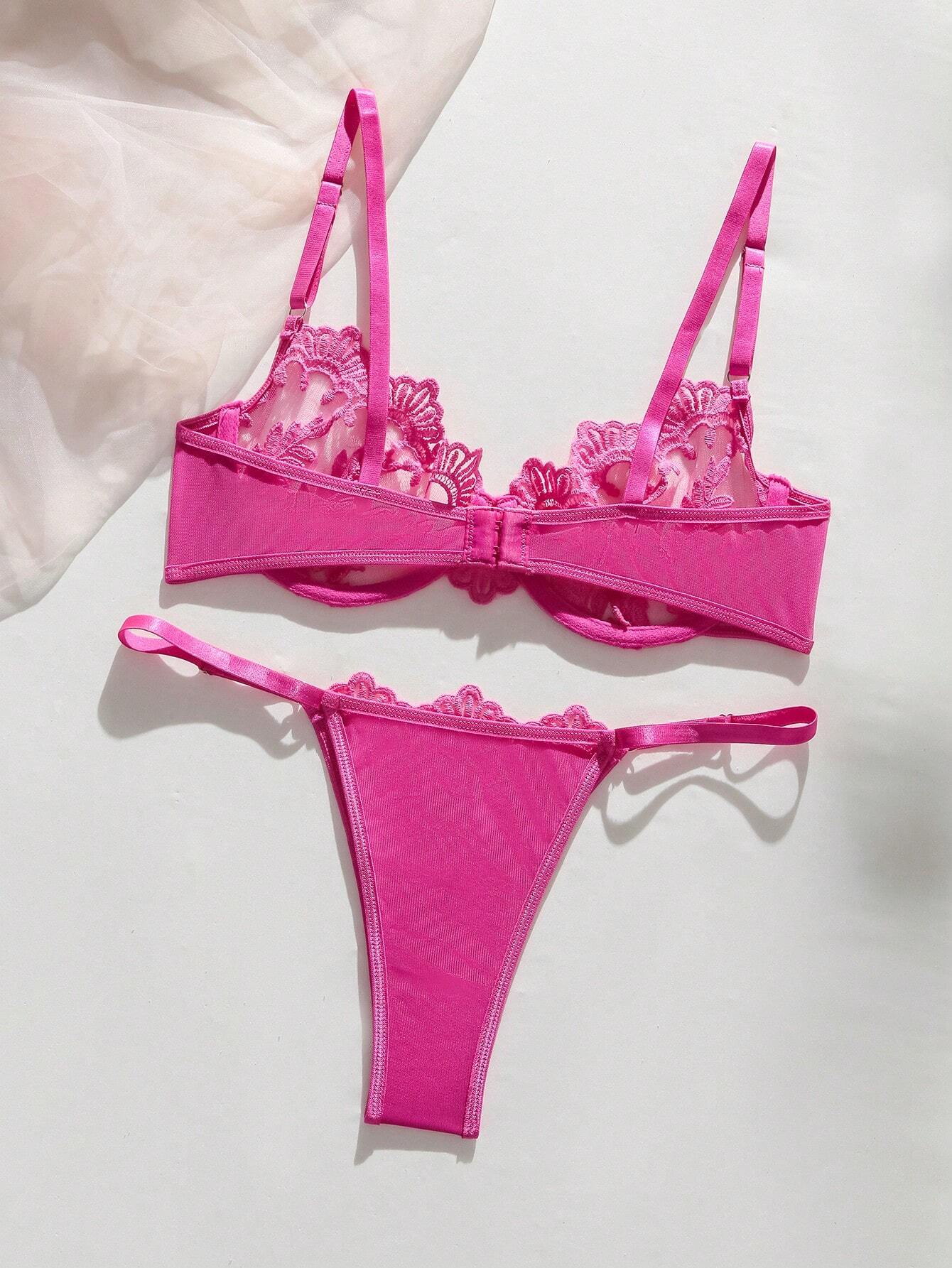 Pure Desire Floral Embroidery Mesh Underwire Lingerie Set