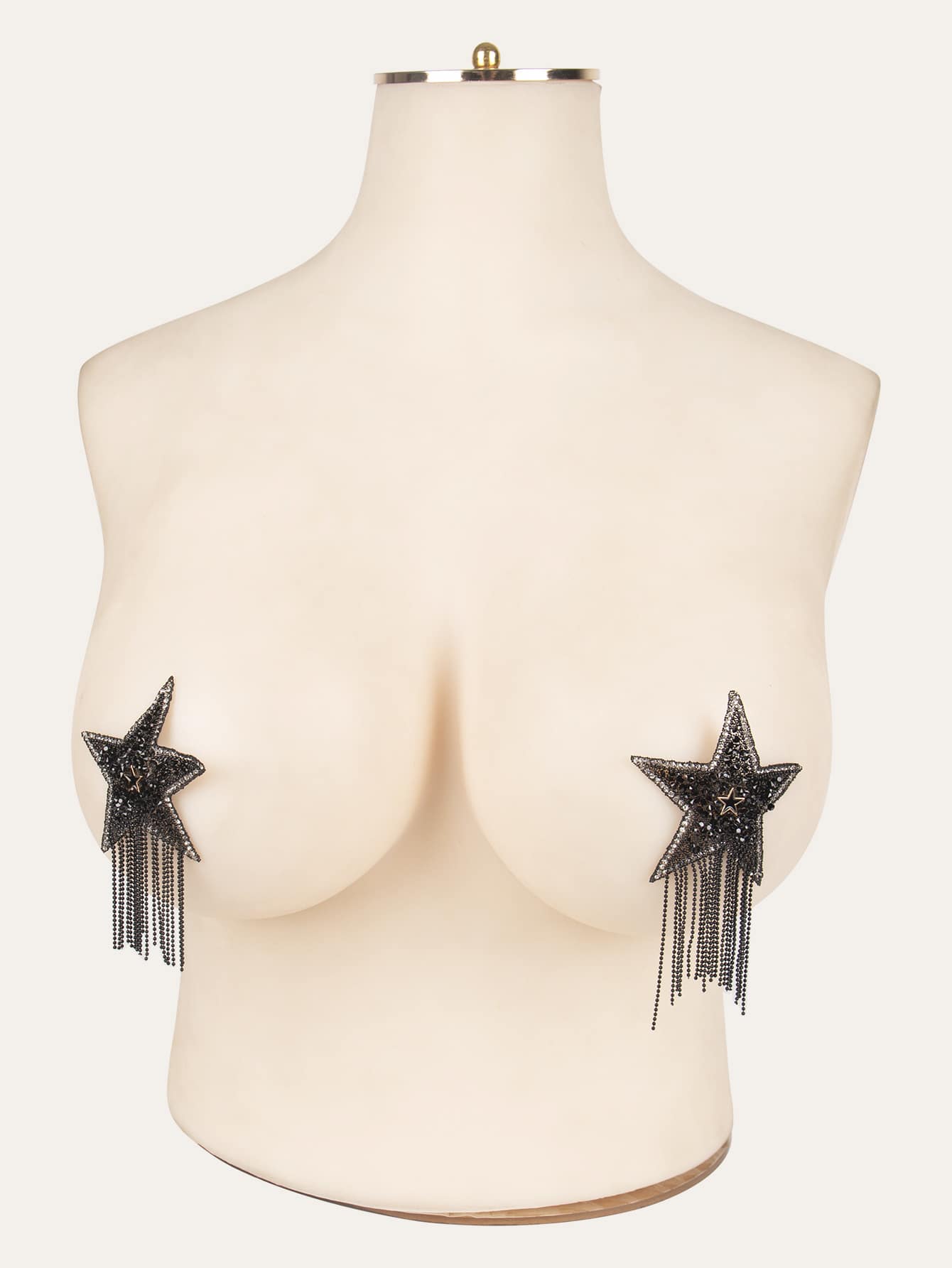 Plus 1pair Fringe Hem Studded Star Shaped Nipple Cover