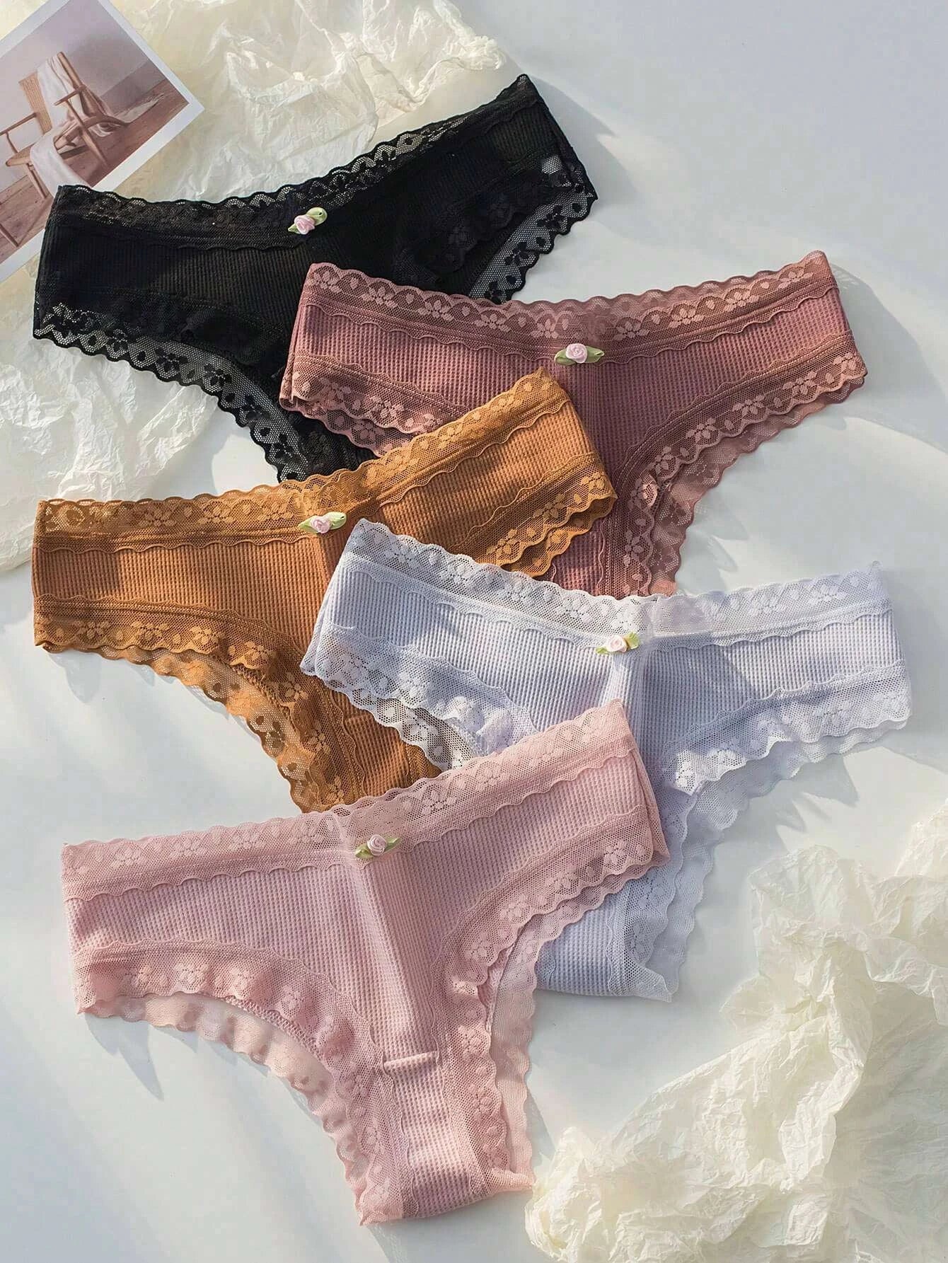 5pack Contrast Lace Panty Multicolor