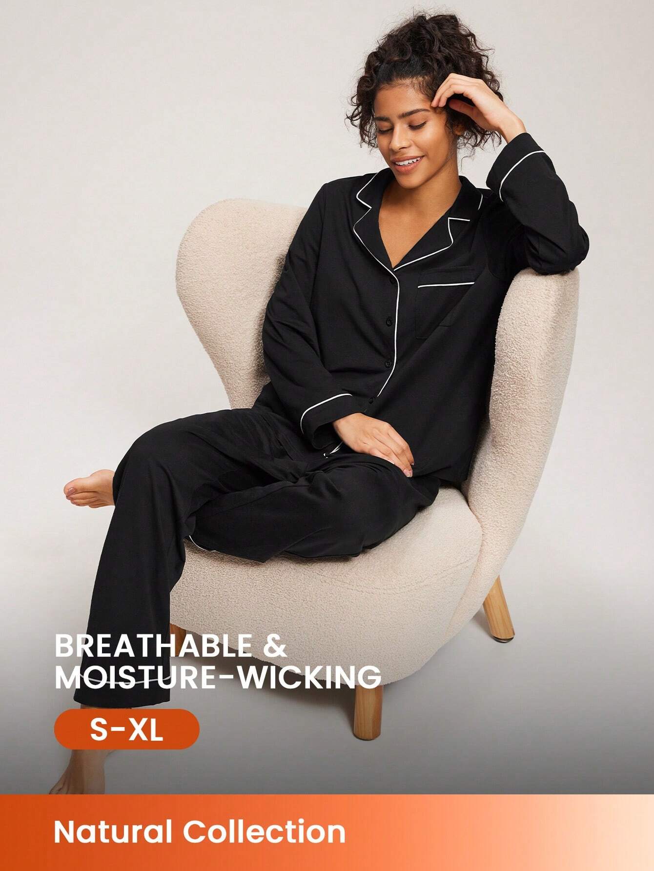 LUVLETTE Soft Cotton &amp; Modal Basic Long Women Pajama Set Lounge Sets