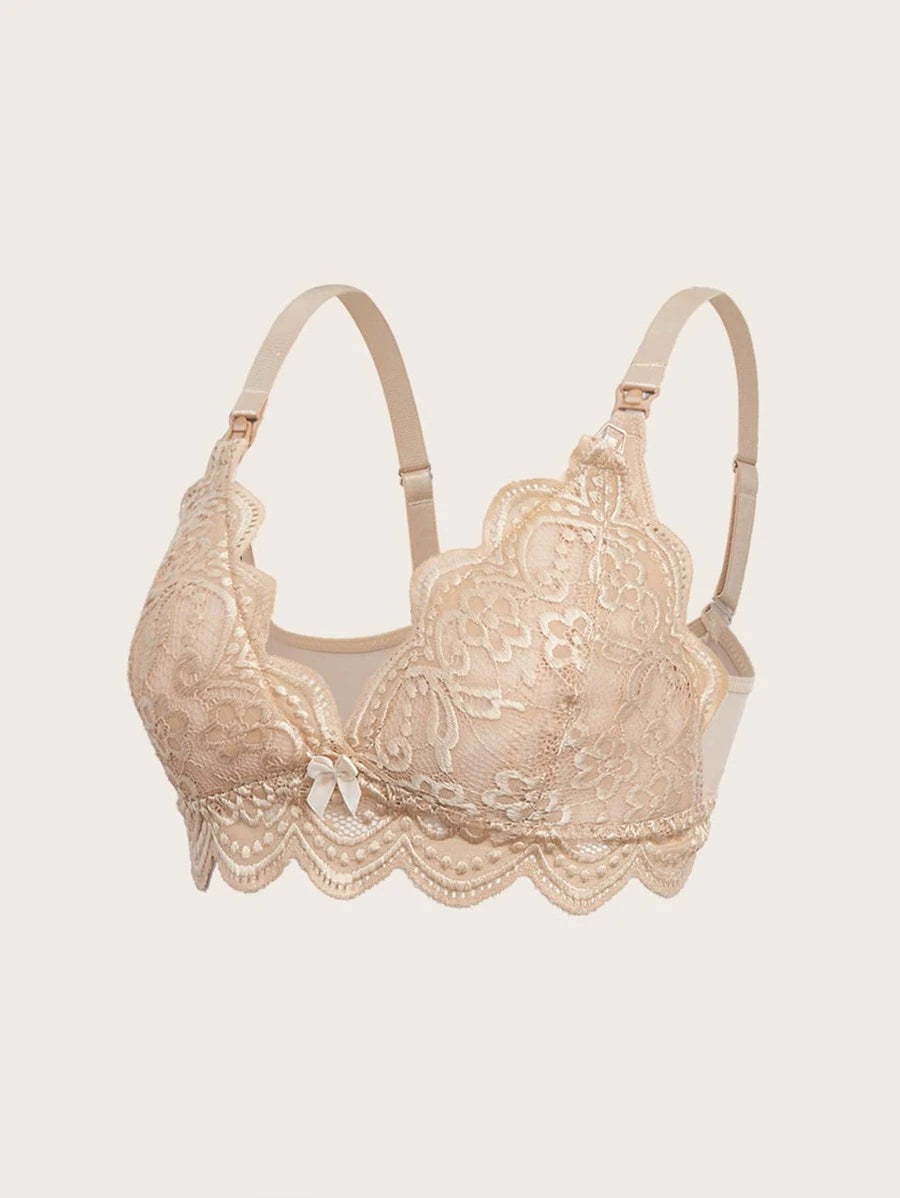 Maternity Scallop Trim Lace Nursing Bra Apricot