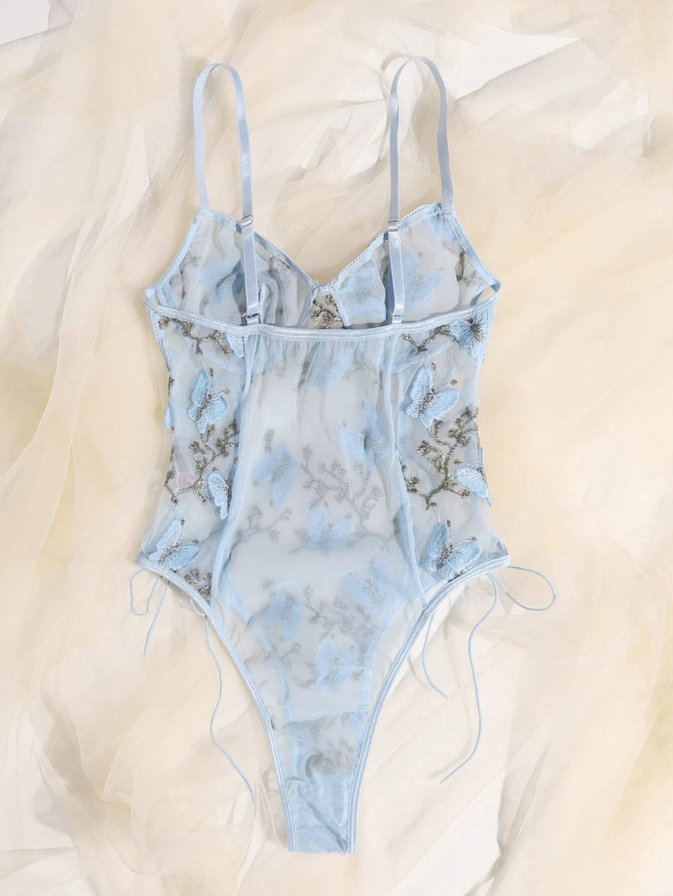Butterfly Embroidered Mesh Teddy Bodysuit