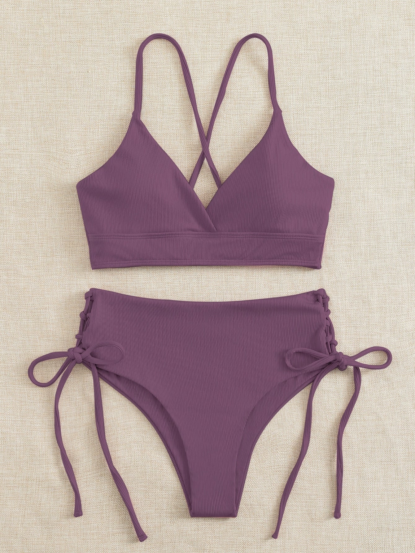 SHEIN Swim Basics Plain Tie Side Bikini Swimsuit