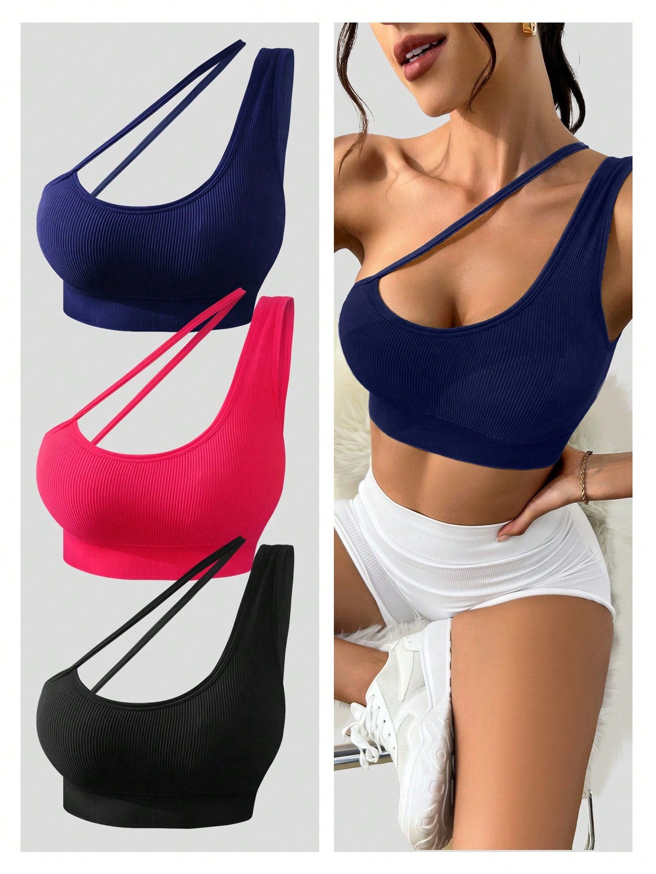 Yoga Sxy 3pcs Medium Support Asymmetrical Neck Sports Bra