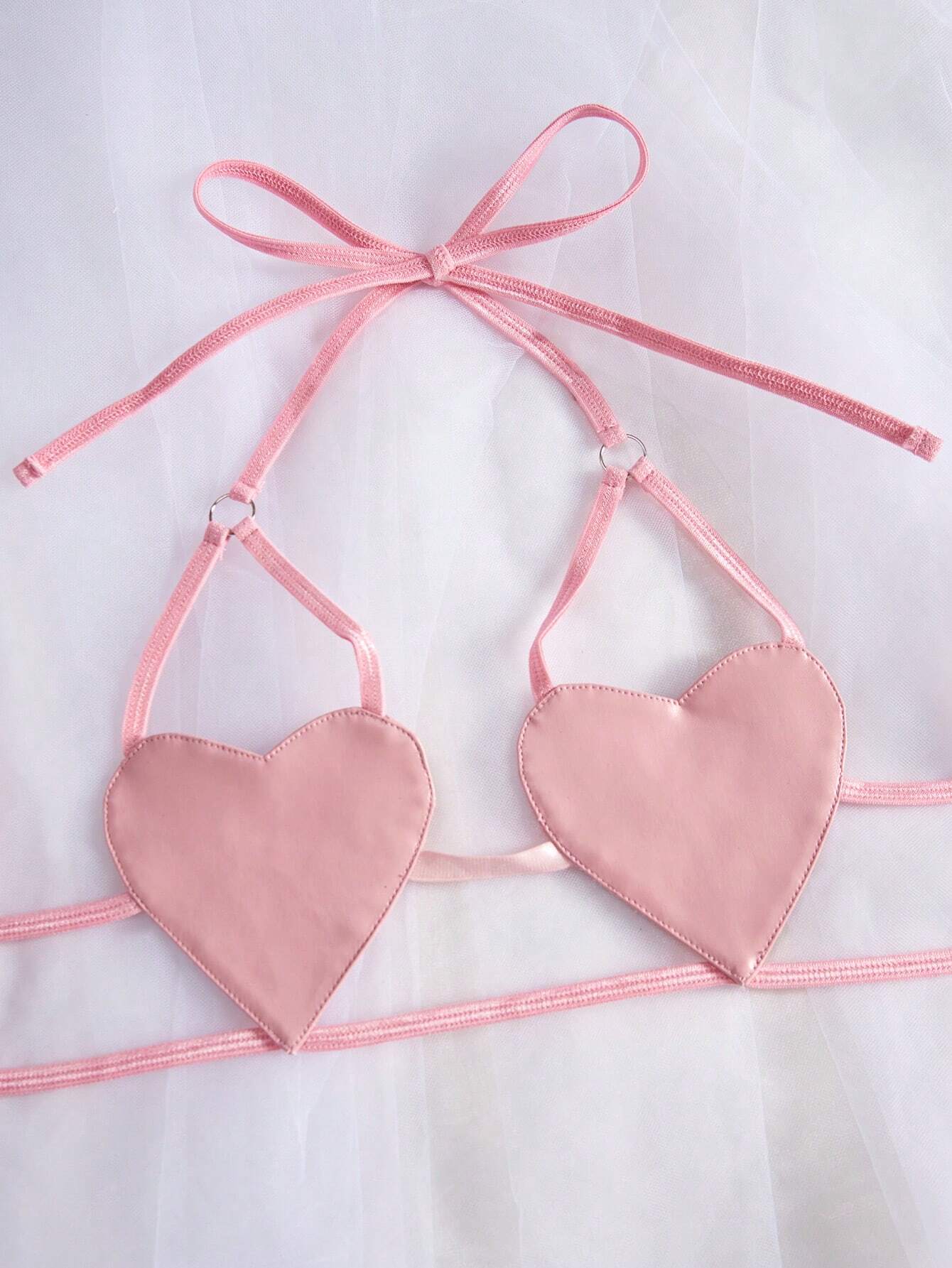 Heart Patterned Sexy Halter Lingerie Set With String Ties