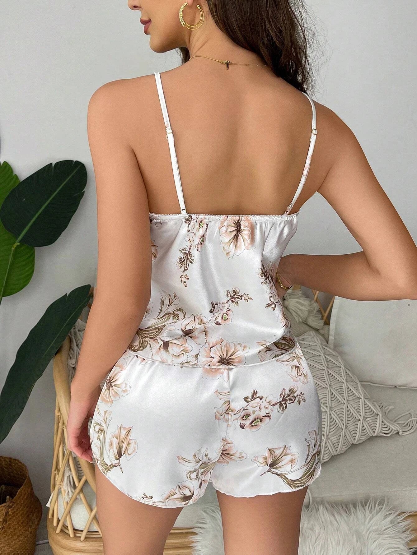 Floral Print Satin PJ Set