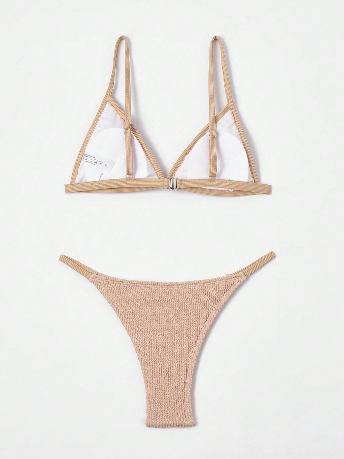 Contrast Binding Triangle Thong Bikini Swimsuit