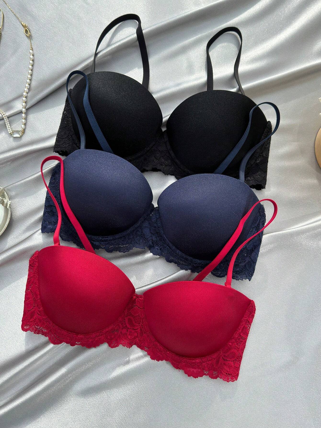 3pcs Contrast Lace Underwire Bra Multicolor 2